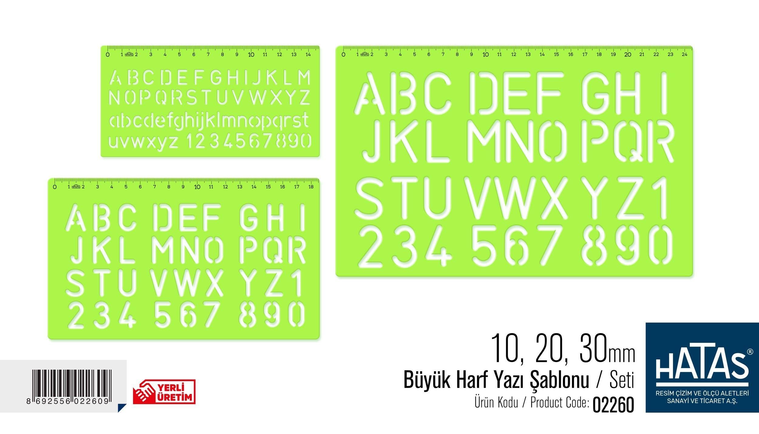 Hatas Büyük Harf Yazı Seti 10 - 20 - 30 Mm. ( Takım ) No:02260Hatas Büyük Harf Yazı Seti 10 - 20 - 30 Mm. ( Takım ) No:02260 - Kirtasiyem.netŞablonlar