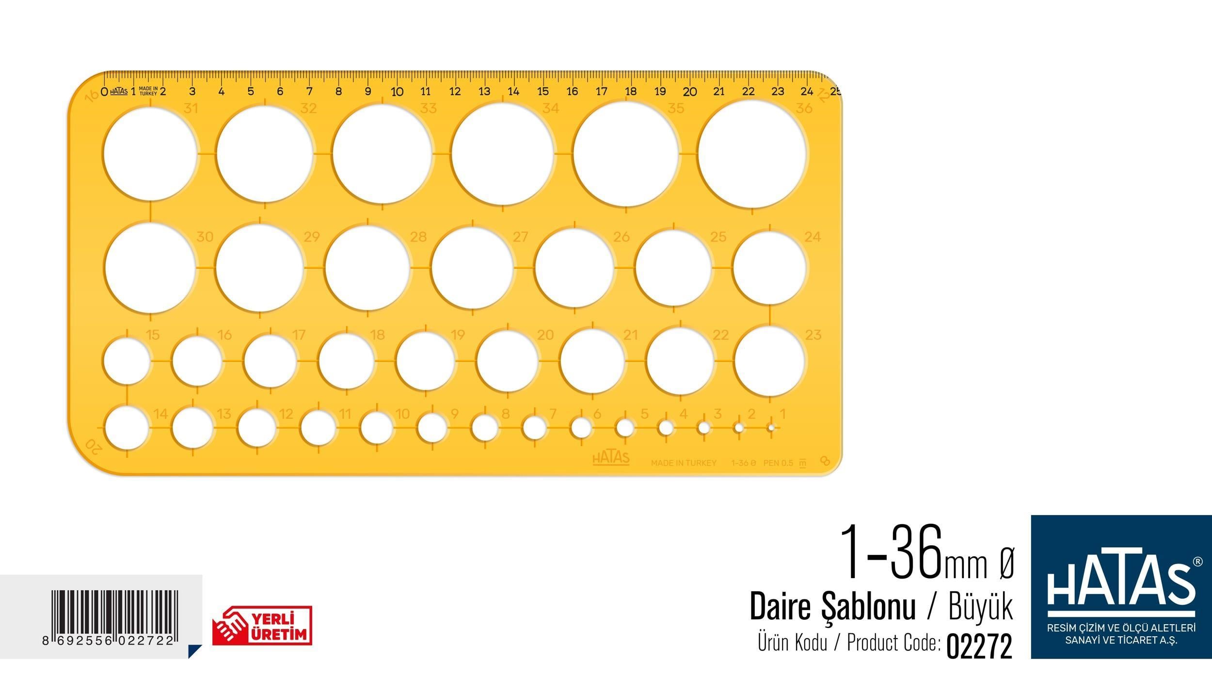 Hatas Daire Şablonu 1-36 Mm. (Büyük) No:02272Hatas Daire Şablonu 1-36 Mm. (Büyük) No:02272 - Kirtasiyem.netŞablonlar