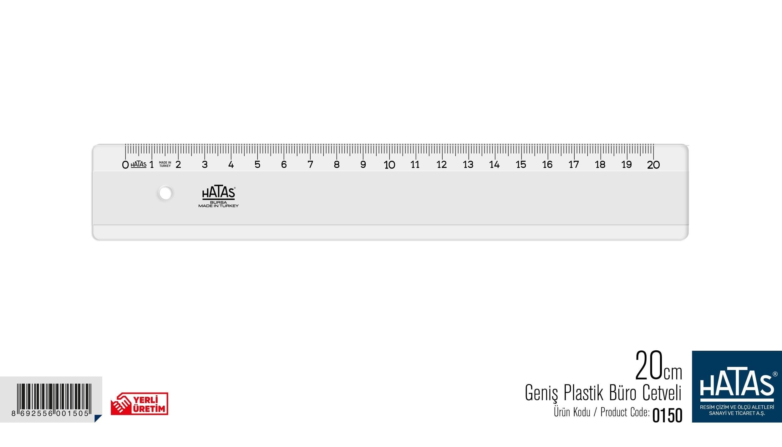 Hatas Geniş Plastik Büro Cetveli 20 Cm No:0150Hatas Geniş Plastik Büro Cetveli 20 Cm No:0150 - Kirtasiyem.netCetveller