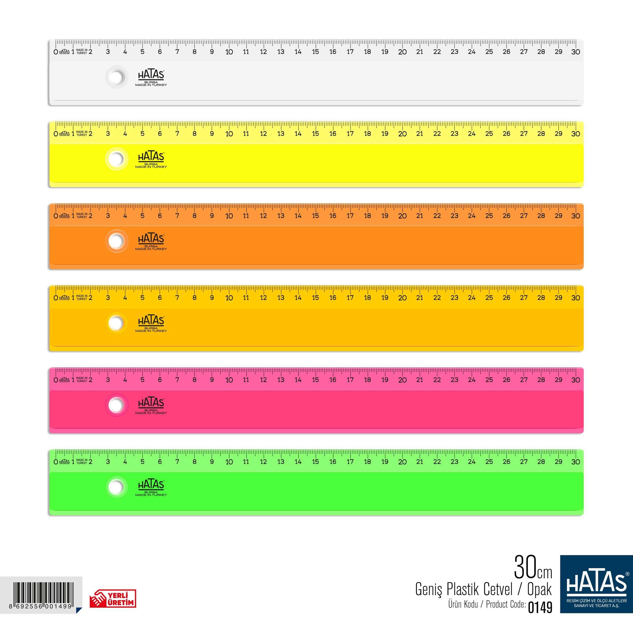 Hatas Geniş Plastik Cetvel (Opak) 30 Cm No:0149Hatas Geniş Plastik Cetvel (Opak) 30 Cm No:0149 - Kirtasiyem.netCetveller
