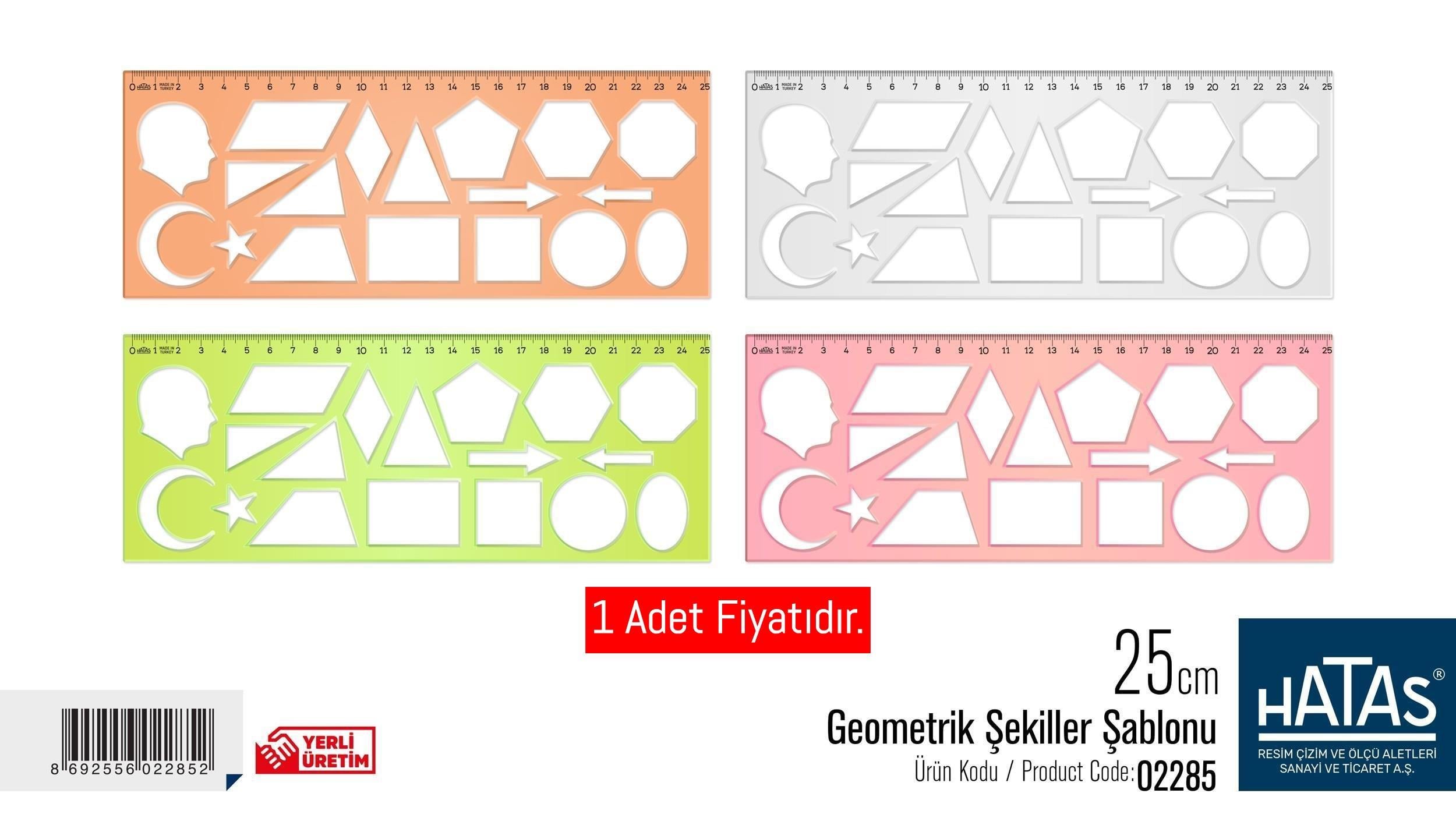 Hatas Geometrik Şekiller Şablonu 25 Cm. No:02285 (1 Adet)Hatas Geometrik Şekiller Şablonu 25 Cm. No:02285 - Kirtasiyem.netŞablonlar