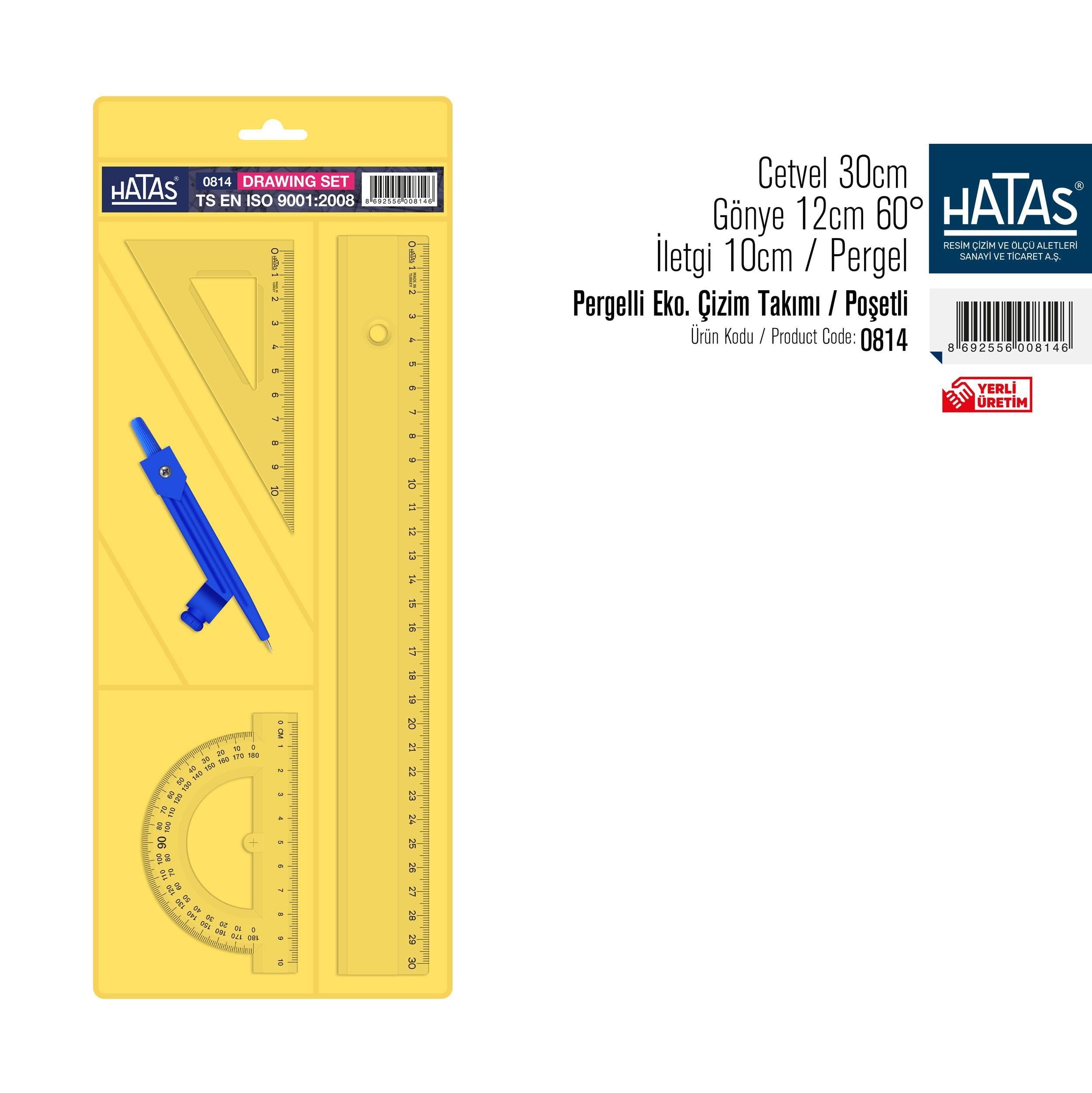 Hatas Pergelli Ekonomik Çizim Takımı ( 30 Cm Cetvelli ) No:0814Hatas Pergelli Ekonomik Çizim Takımı ( 30 Cm Cetvelli ) No:0814 - Kirtasiyem.netÖlçü Ve Çizim Setleri