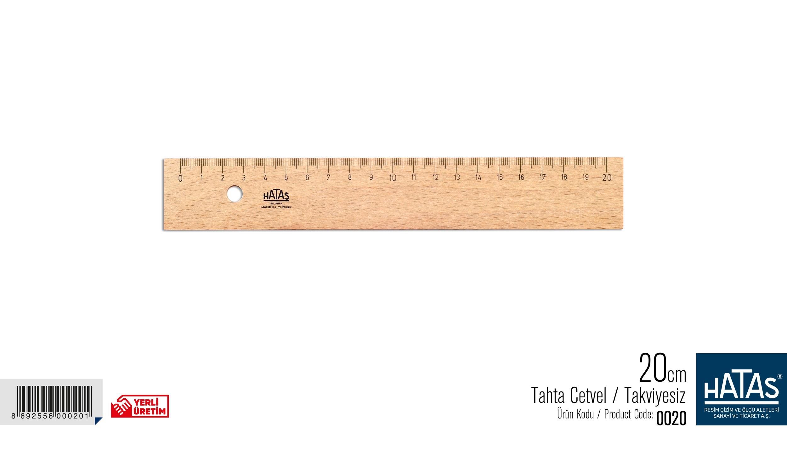 Hatas Tahta Cetvel ( Takviyesiz ) 20 Cm No:0020Hatas Tahta Cetvel ( Takviyesiz ) 20 Cm No:0020 - Kirtasiyem.netCetveller