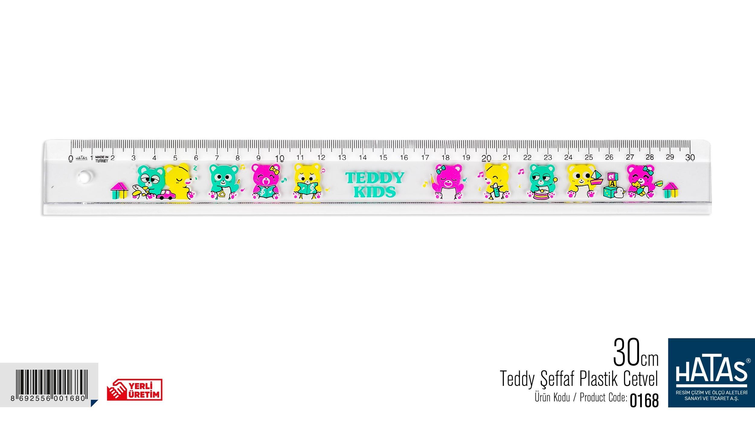 Hatas Teddy Geniş Plastik Cetvel 30 Cm. No:0168Hatas Teddy Geniş Plastik Cetvel 30 Cm. No:0168 - Kirtasiyem.netCetveller