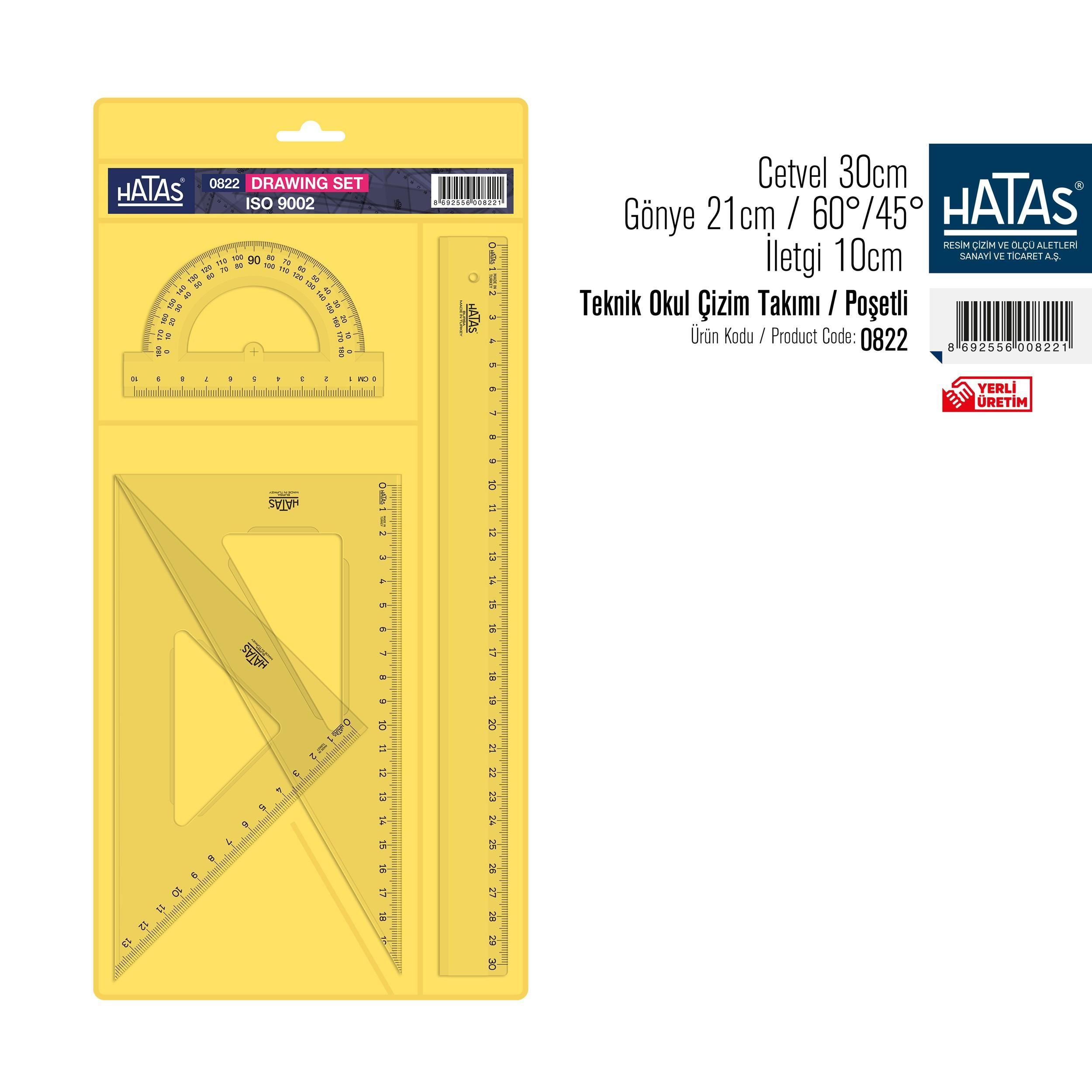 Hatas Teknik Okul Çizim Takımı (Poşetli) (21 Cm Gönyeli) No:0822Hatas Teknik Okul Çizim Takımı (Poşetli) (21 Cm Gönyeli) No:0822 - Kirtasiyem.netÖlçü Ve Çizim Setleri
