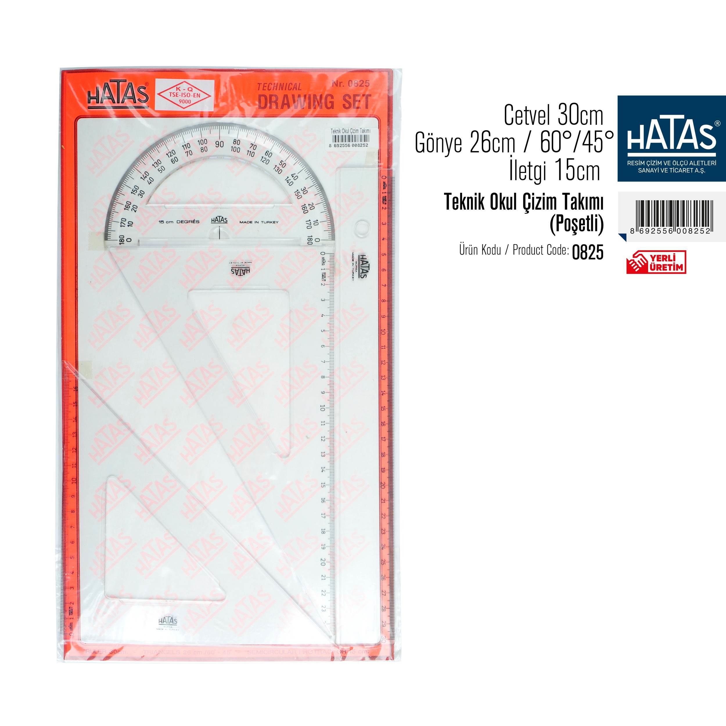 Hatas Teknik Okul Çizim Takımı (Poşetli) (26 Cm Gönyeli) No:0825Hatas Teknik Okul Çizim Takımı (Poşetli) (26 Cm Gönyeli) No:0825 - Kirtasiyem.netÖlçü Ve Çizim Setleri