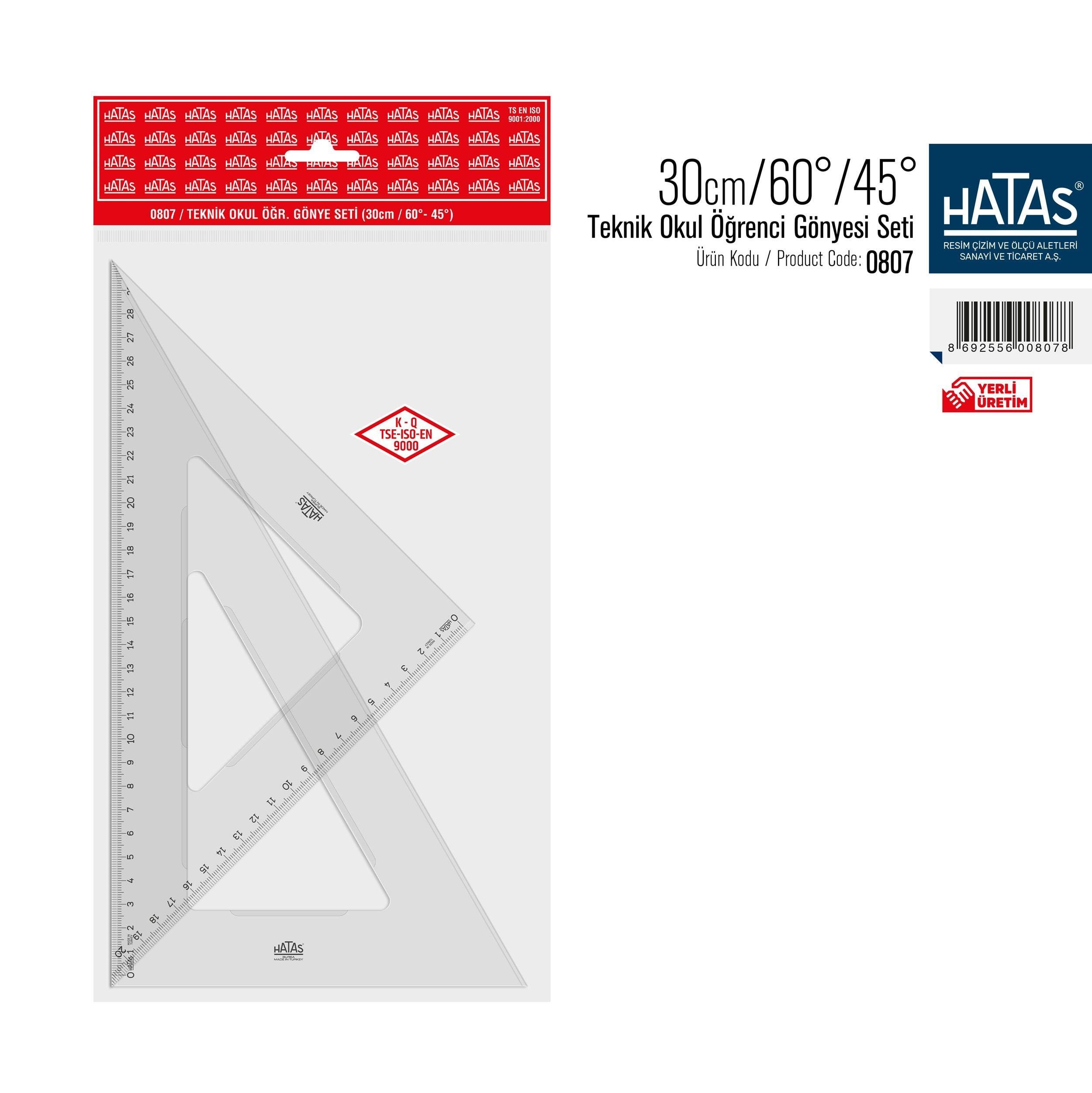 Hatas Teknik Okul Öğrenci Gönye Seti 30 / 60-45 No:0807Hatas Teknik Okul Öğrenci Gönye Seti 30 / 60-45 No:0807 - Kirtasiyem.netGönye Ve İletkiler