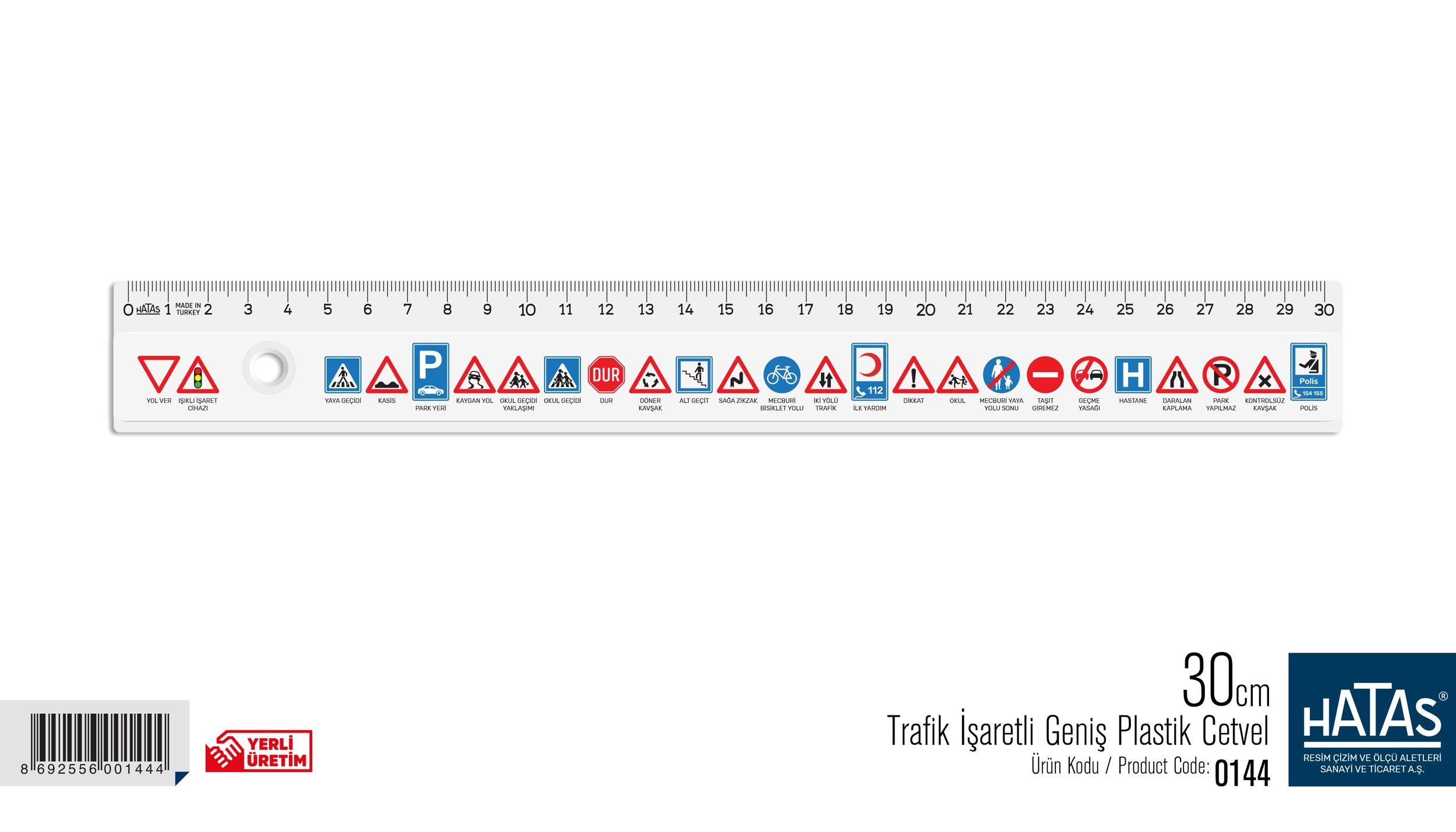 Hatas Trafik İşaretli Geniş Plastik Cetvel 30 Cm. No:0144Hatas Trafik İşaretli Geniş Plastik Cetvel 30 Cm. No:0144 - Kirtasiyem.netCetveller