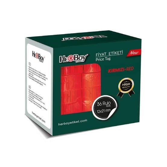 Herboy Kırmızı Fiyat Etiketi 12X21  12 li Paket THRB-140_36 Bilgisayar Etiketleri