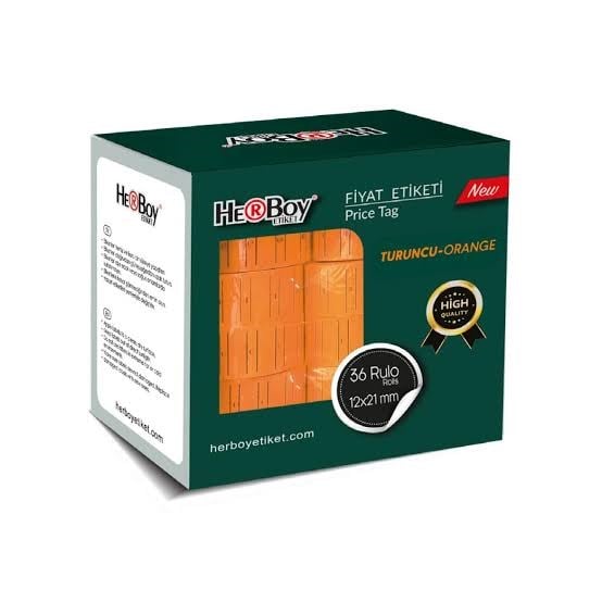 Herboy Turuncu Fiyat Etiketi 12X21- 12 li Paket  HRB-139_36 Bilgisayar Etiketleri