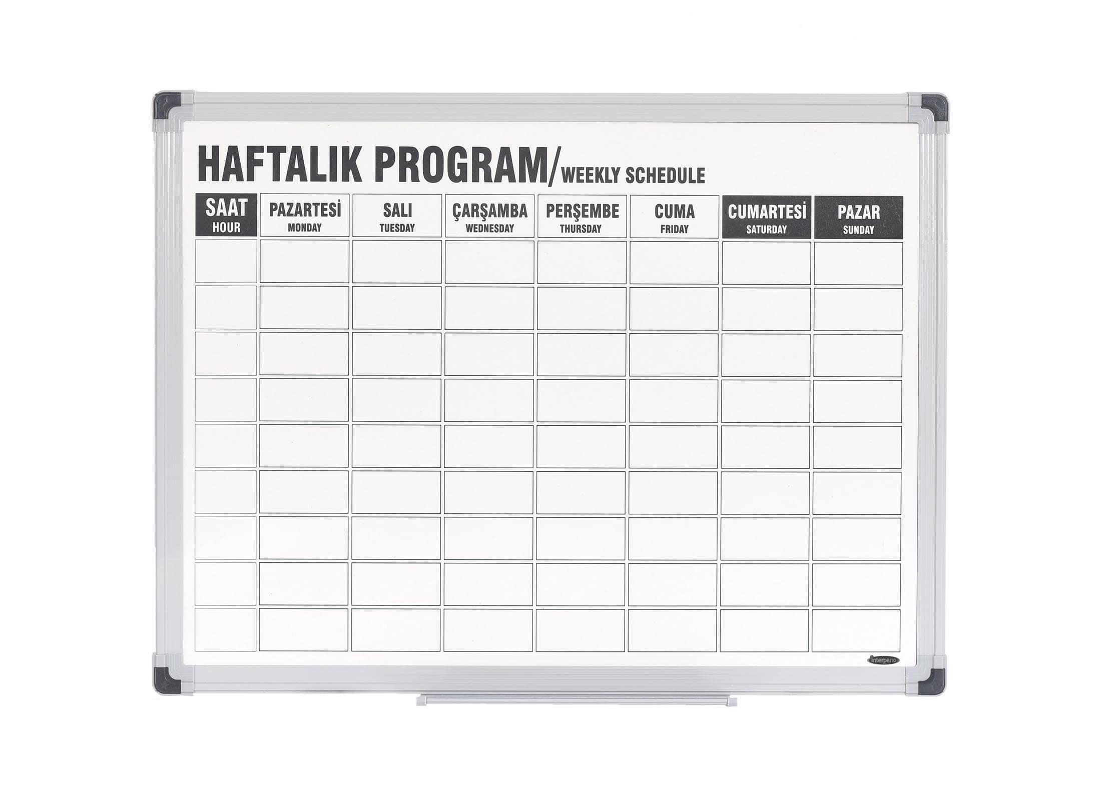 İnter 45X60 Haftalık Ders Programı Panosu Alüminyum Çerçeve Duvara Monte İnter 45X60 Haftalık Ders Programı Panosu Alüminyum Çerçeve Duvara Monte  - Kirtasiyem NetOkul Lehva Ve İşaretleri