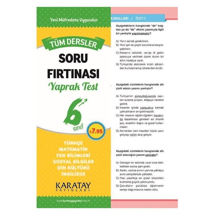 Karatay 6.Tüm Dersler Yaprak Test Soru FırtınasıKaratay 6.Tüm Dersler Yaprak Test Soru Fırtınası - Kirtasiyem.netOrtaokul