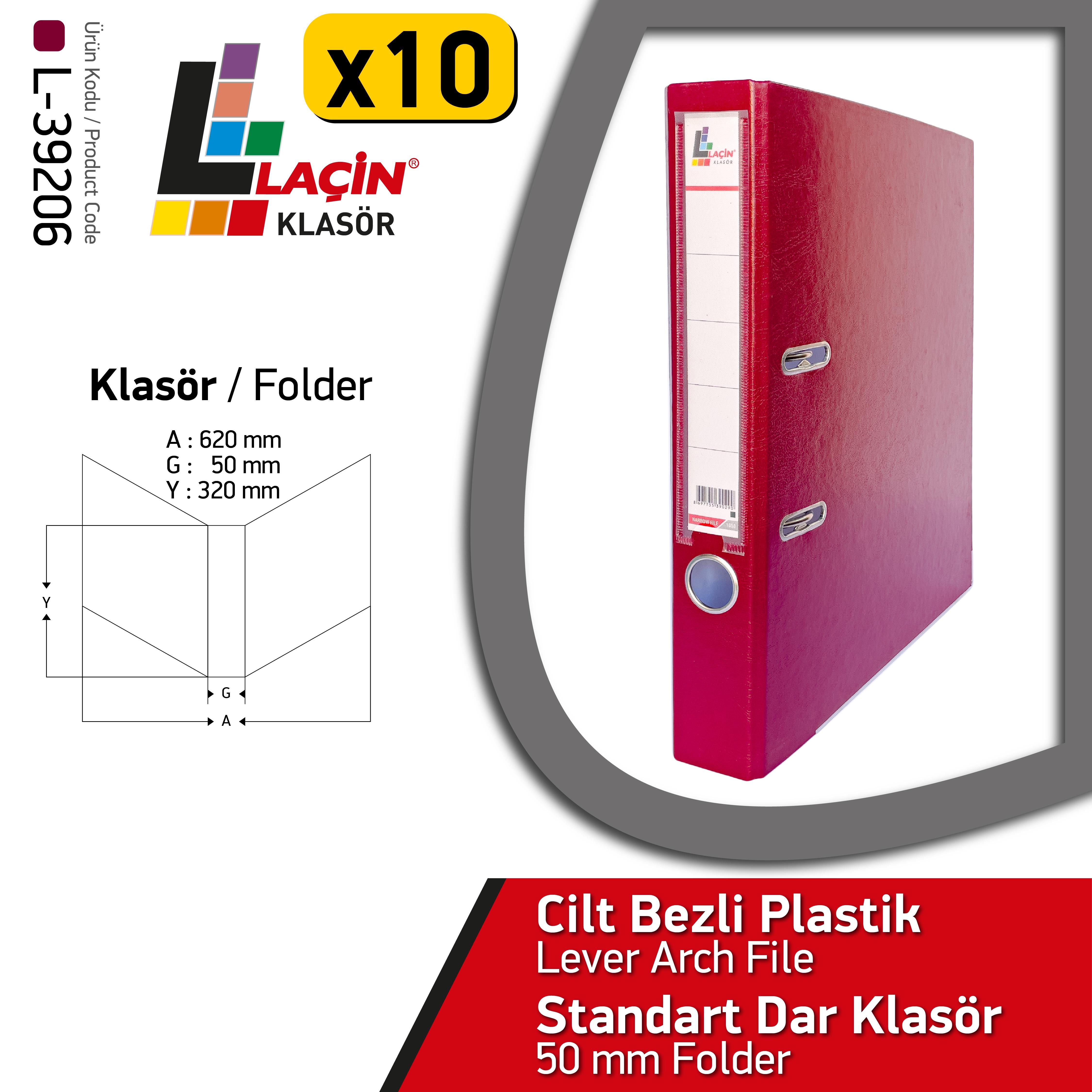 Laçin Dar Büro Klasörü Bordo (1 Koli 10 Adet)8.Sınıf