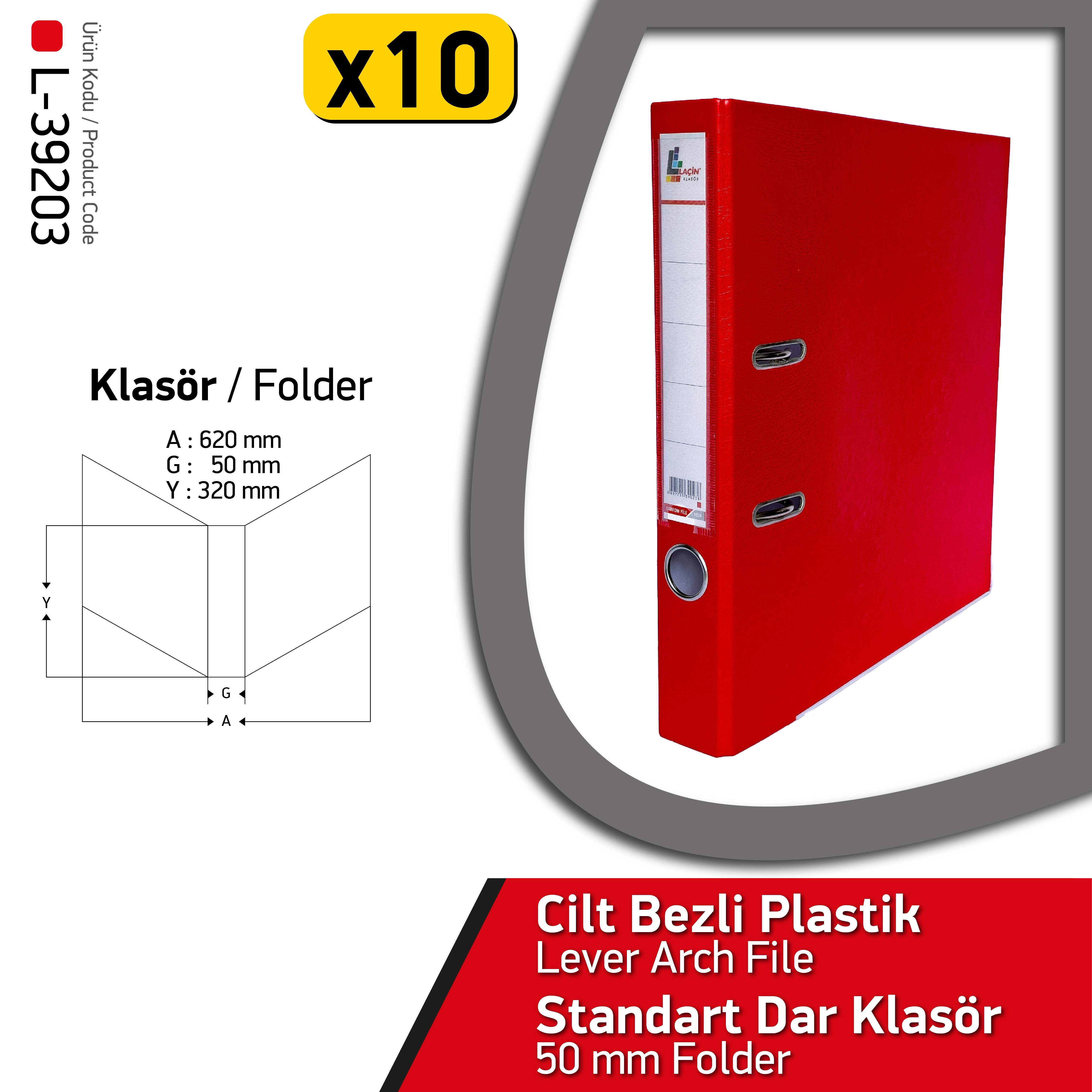 Laçin Dar Büro Klasörü Kırmızı (1 Koli 10 Adet)8.Sınıf