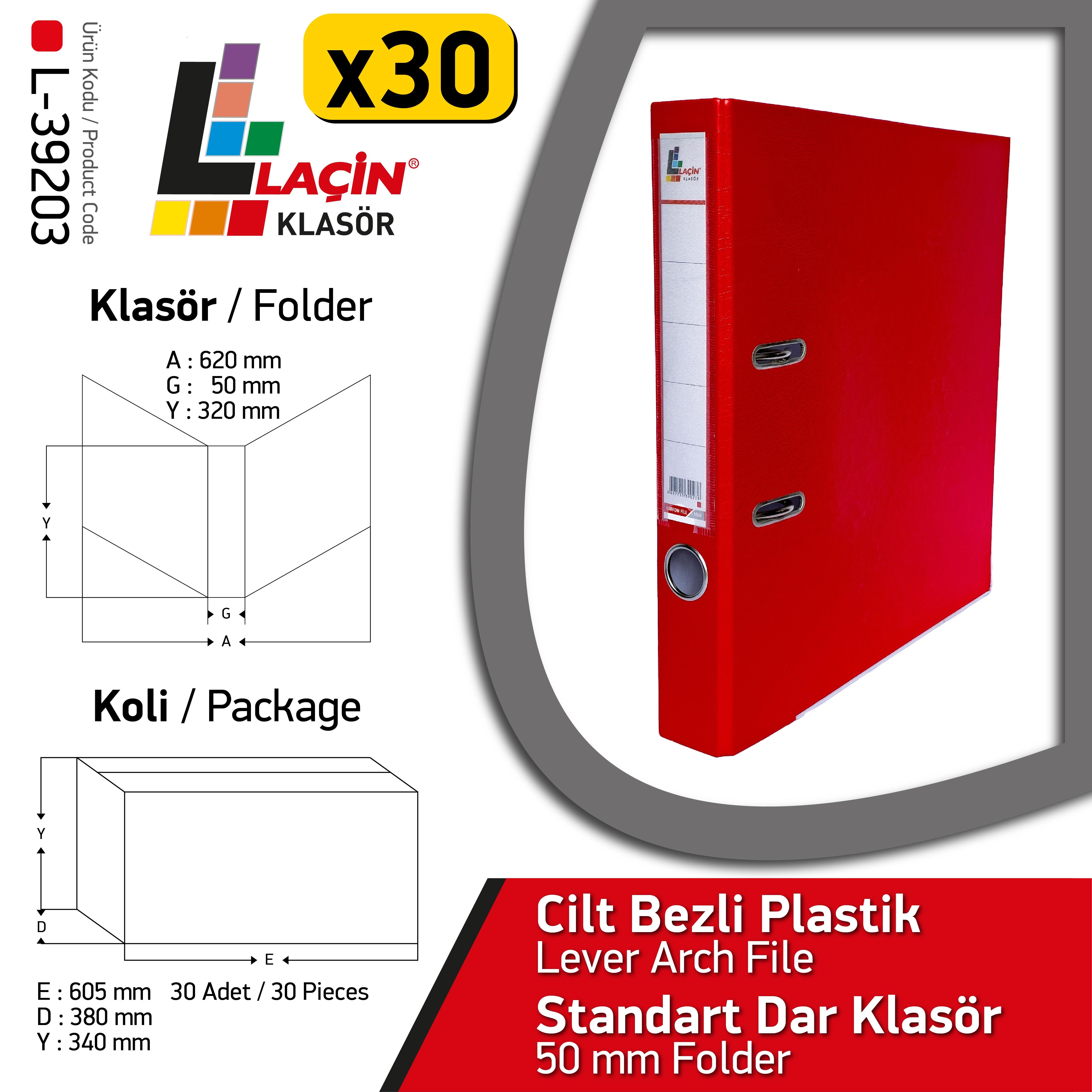 Laçin Dar Büro Klasörü Kırmızı (1Koli 30 Adet)Büro Klasörleri