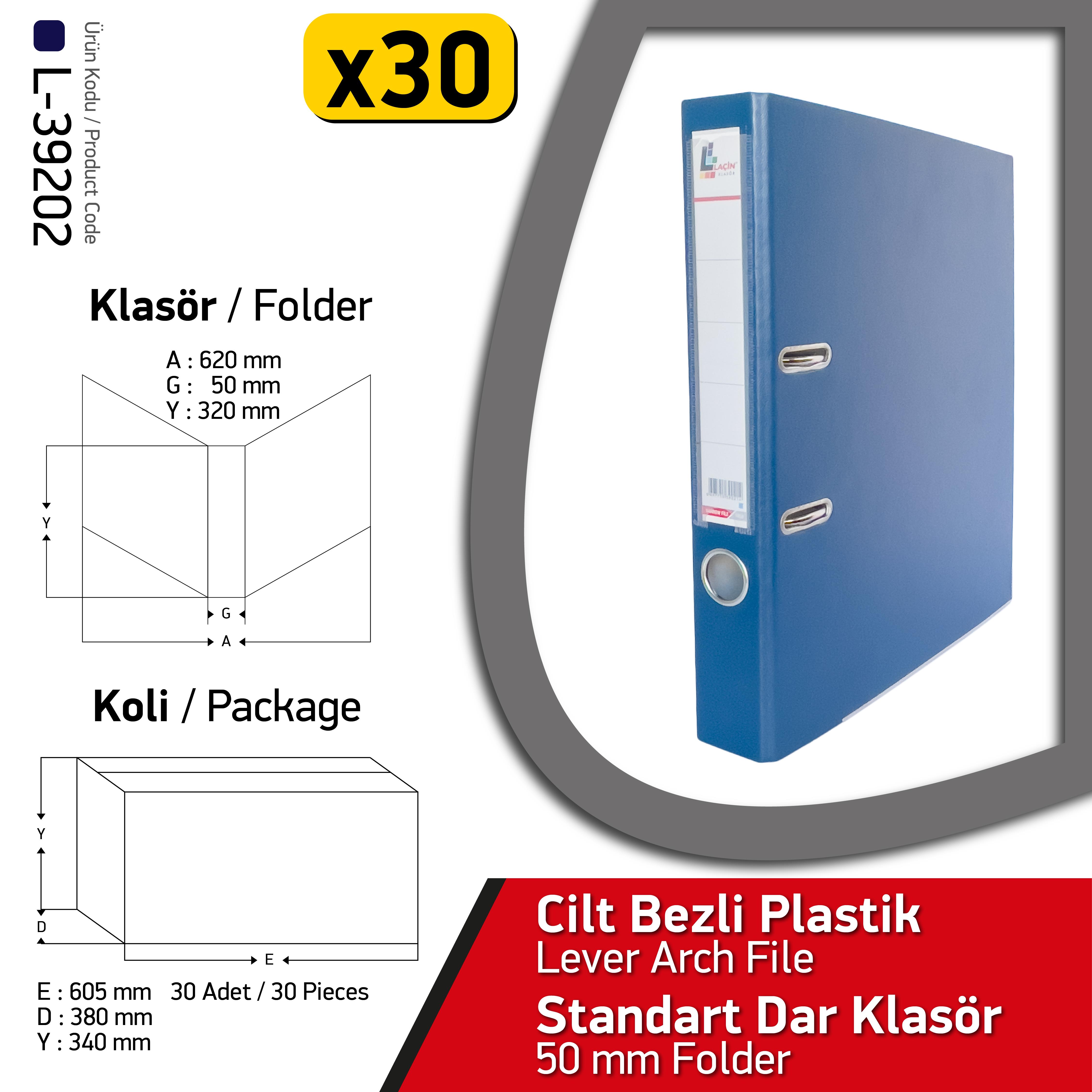 Laçin Dar Büro Klasörü Lacivert (1Koli 30 Adet)Büro Klasörleri