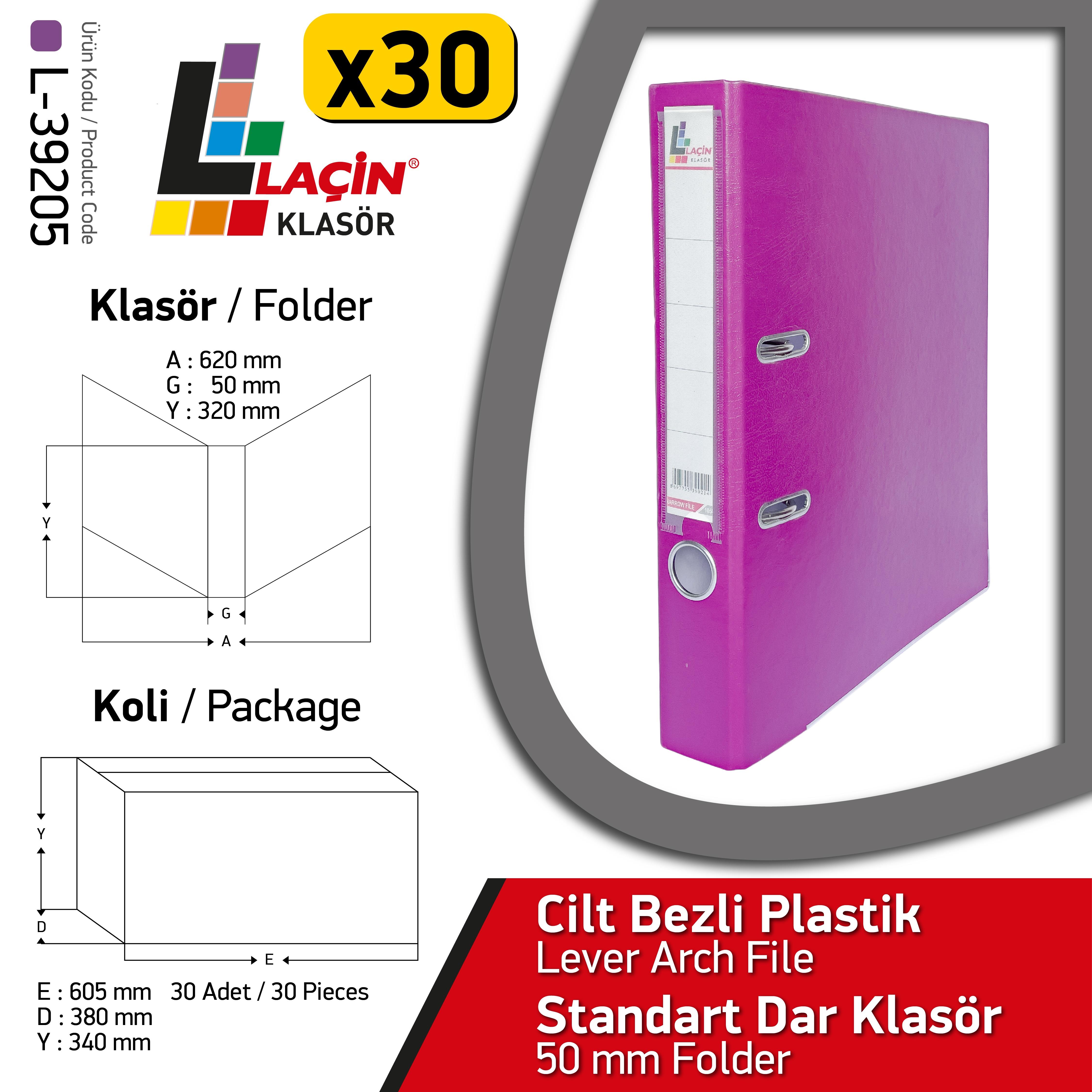 Laçin Dar Büro Klasörü Mor (1Koli 30 Adet)Büro Klasörleri