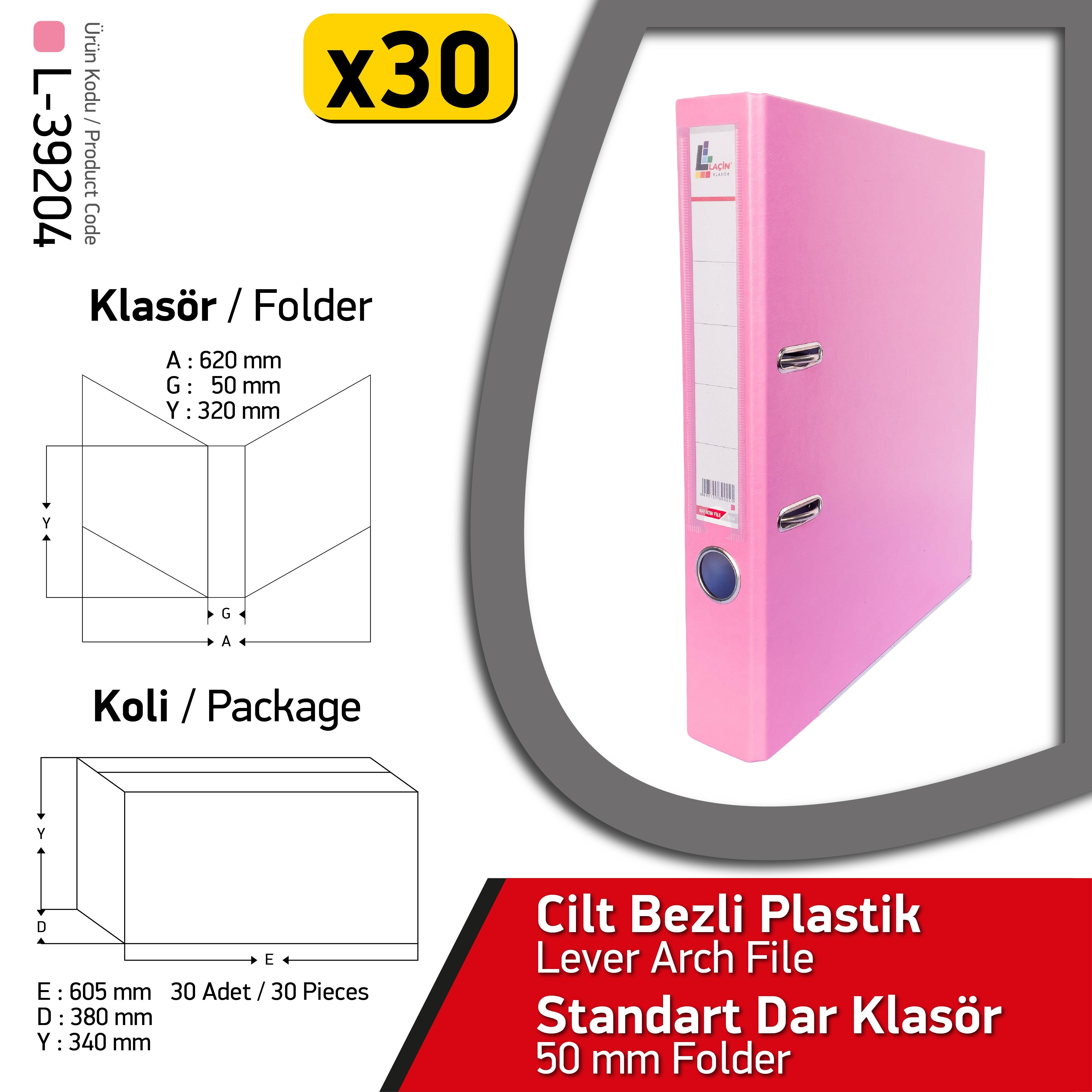 Laçin Dar Büro Klasörü Pembe (1Koli 30 Adet)Büro Klasörleri