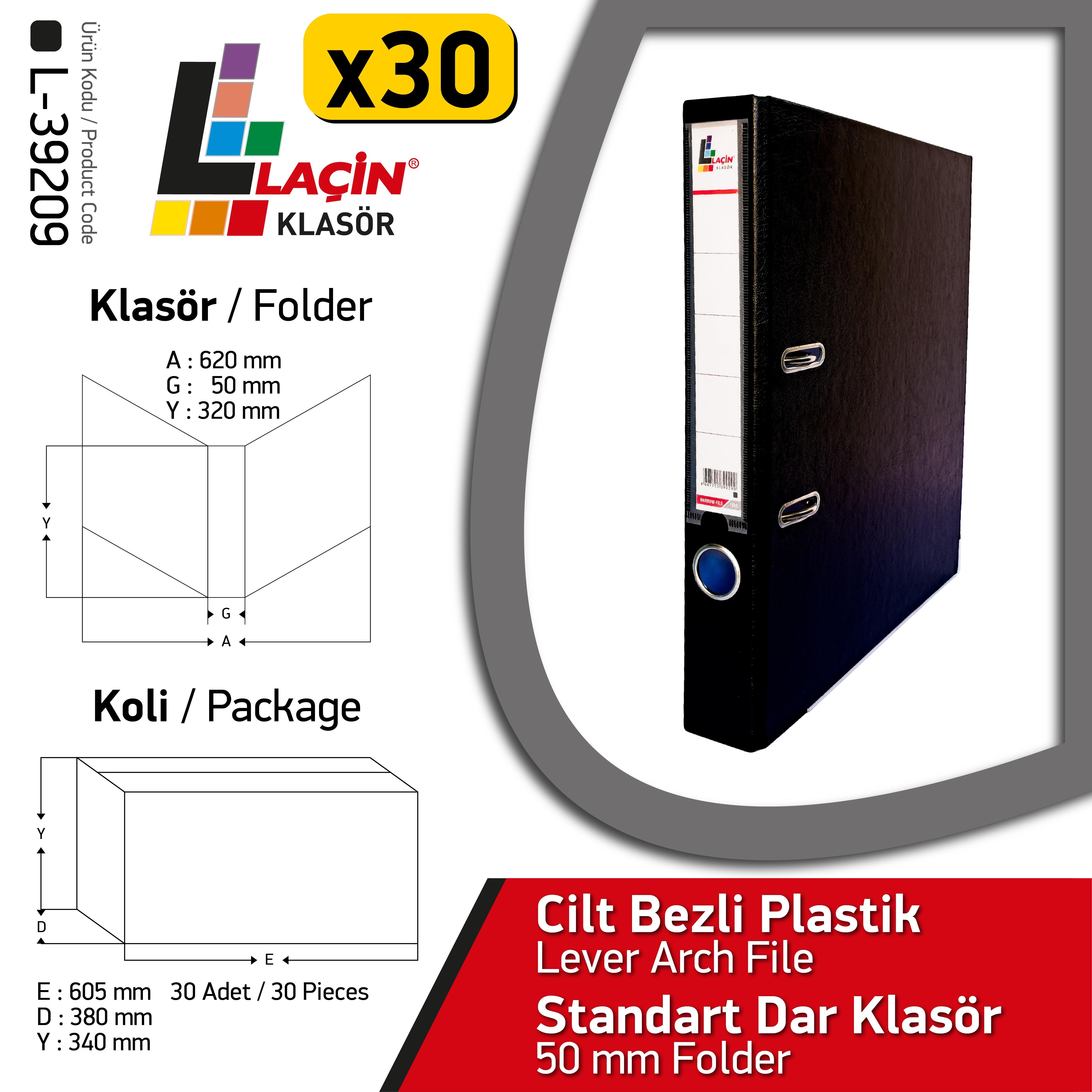 Laçin Dar Büro Klasörü Siyah (1Koli 30 Adet)Büro Klasörleri