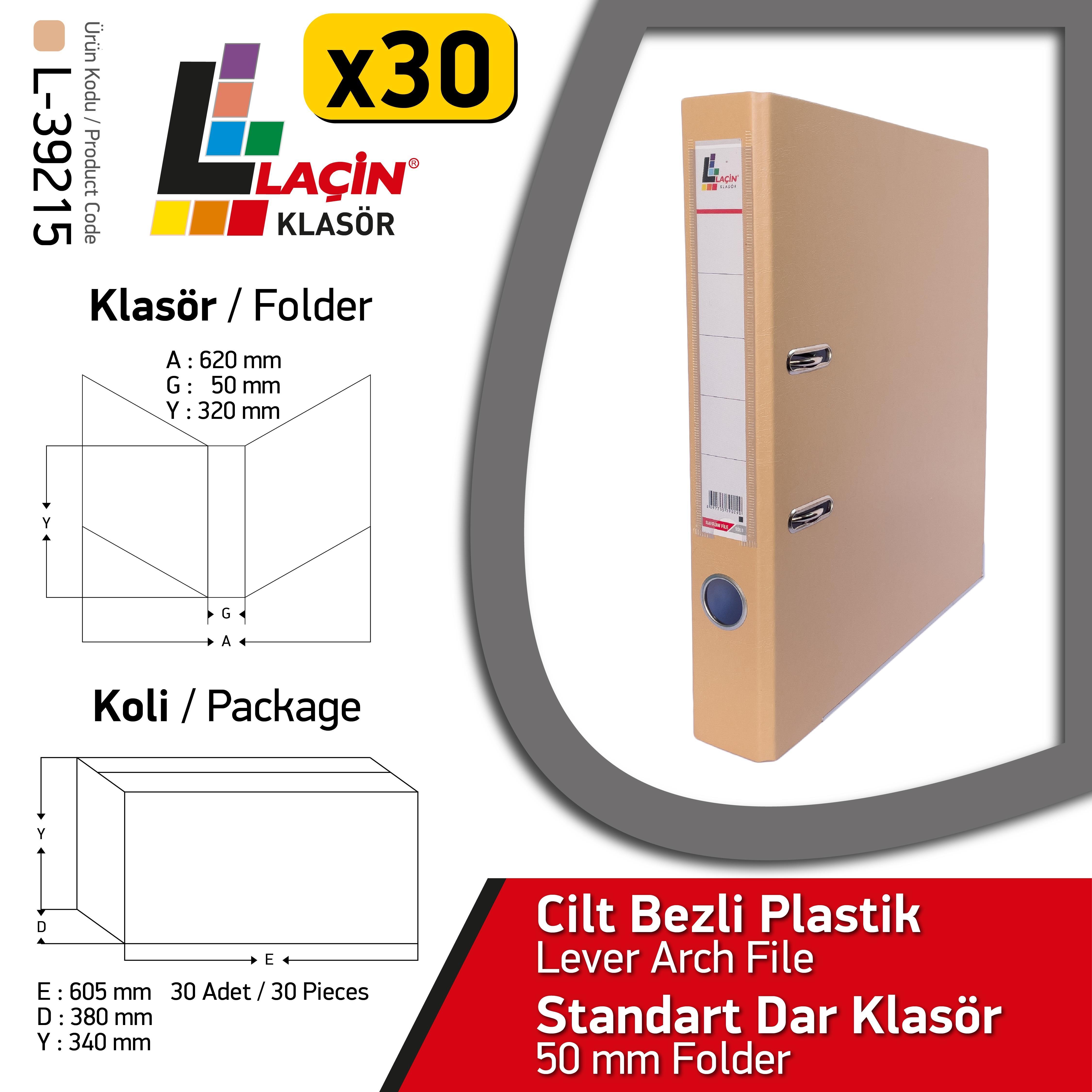 Laçin Dar Büro Klasörü Sütlü Kahve (1Koli 30 Adet)Büro Klasörleri