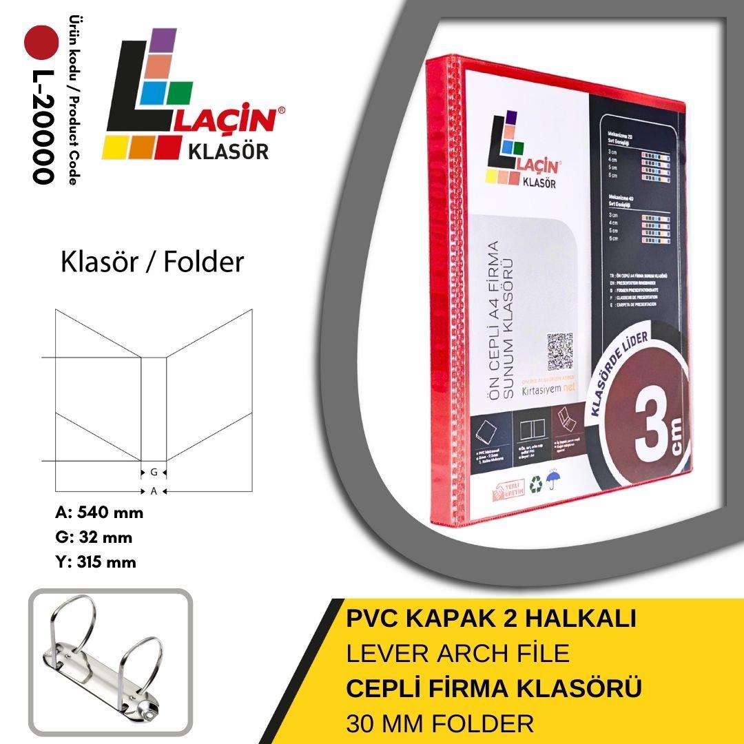 Laçin Firma Klasörü A4 2 Halkalı 3 CM KırmızıBüro Klasörleri