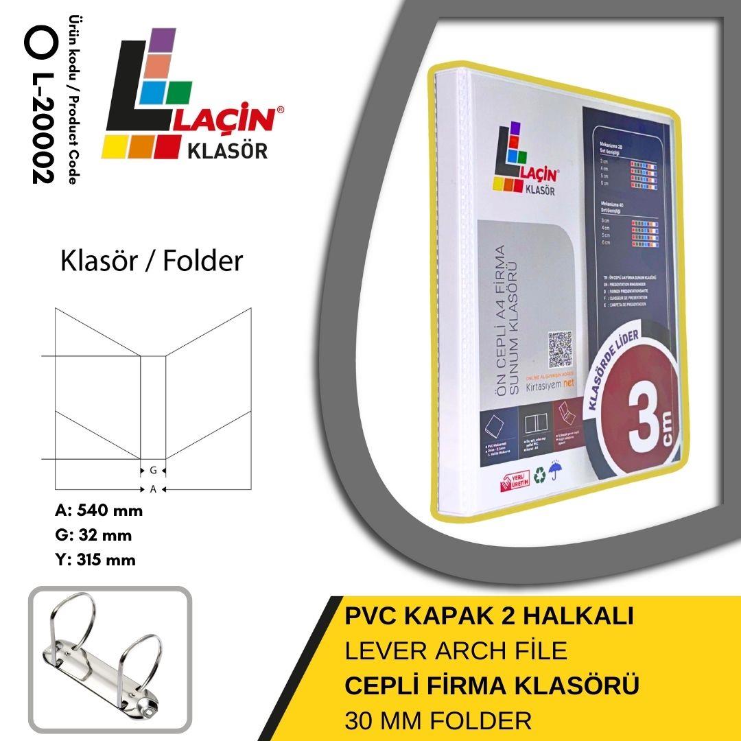 Laçin Firma Klasörü A4 2 Halkalı 3 CM BeyazBüro Klasörleri