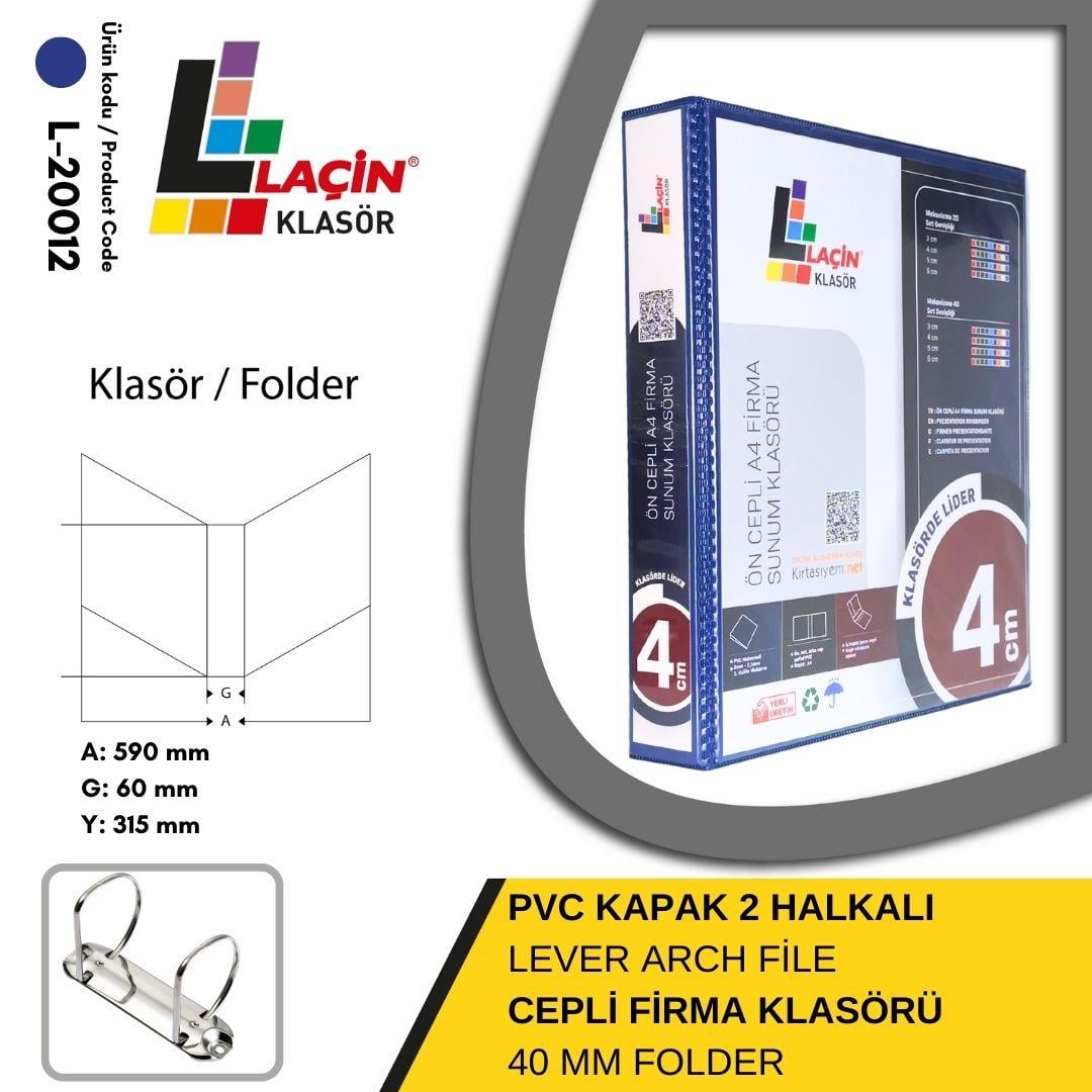 Laçin Firma Klasörü A4 2 Halkalı 4 CM MaviBüro Klasörleri