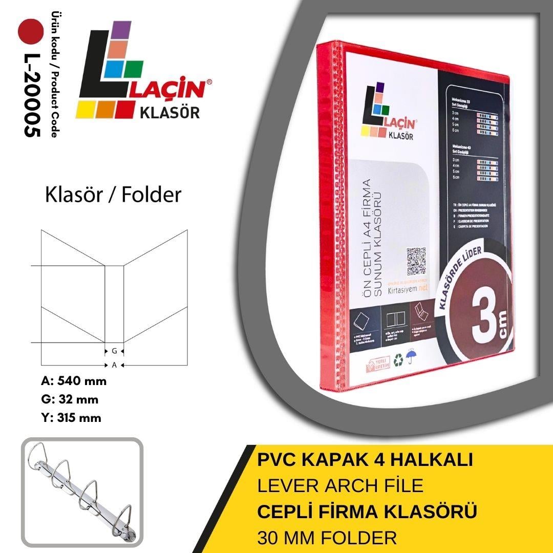 Laçin Firma Klasörü A4 4 Halkalı 3 CM KırmızıBüro Klasörleri