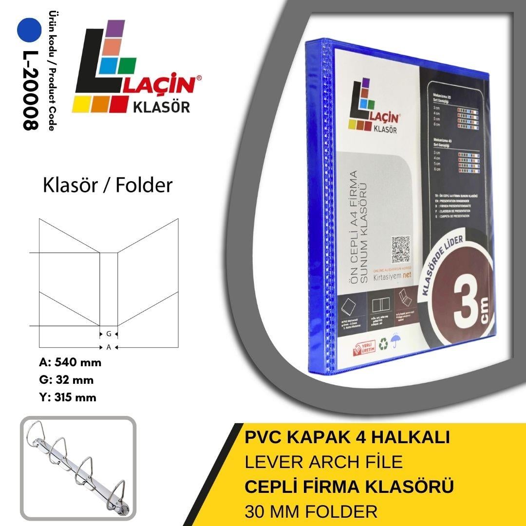 Laçin Firma Klasörü A4 4 Halkalı 3 CM MaviBüro Klasörleri