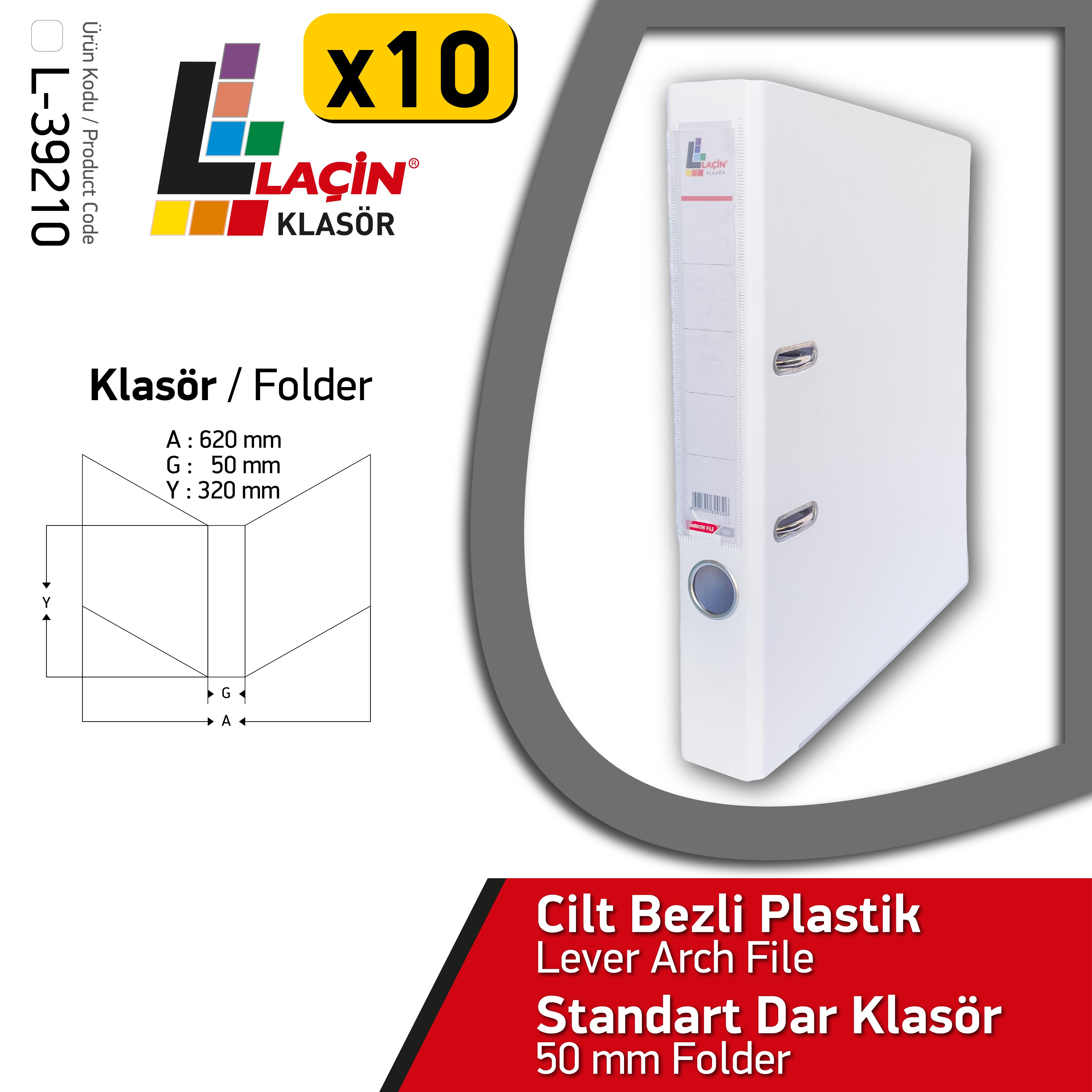 Laçin Geniş Büro Klasörü Beyaz  (1 Koli 10 Adet )Büro Klasörleri