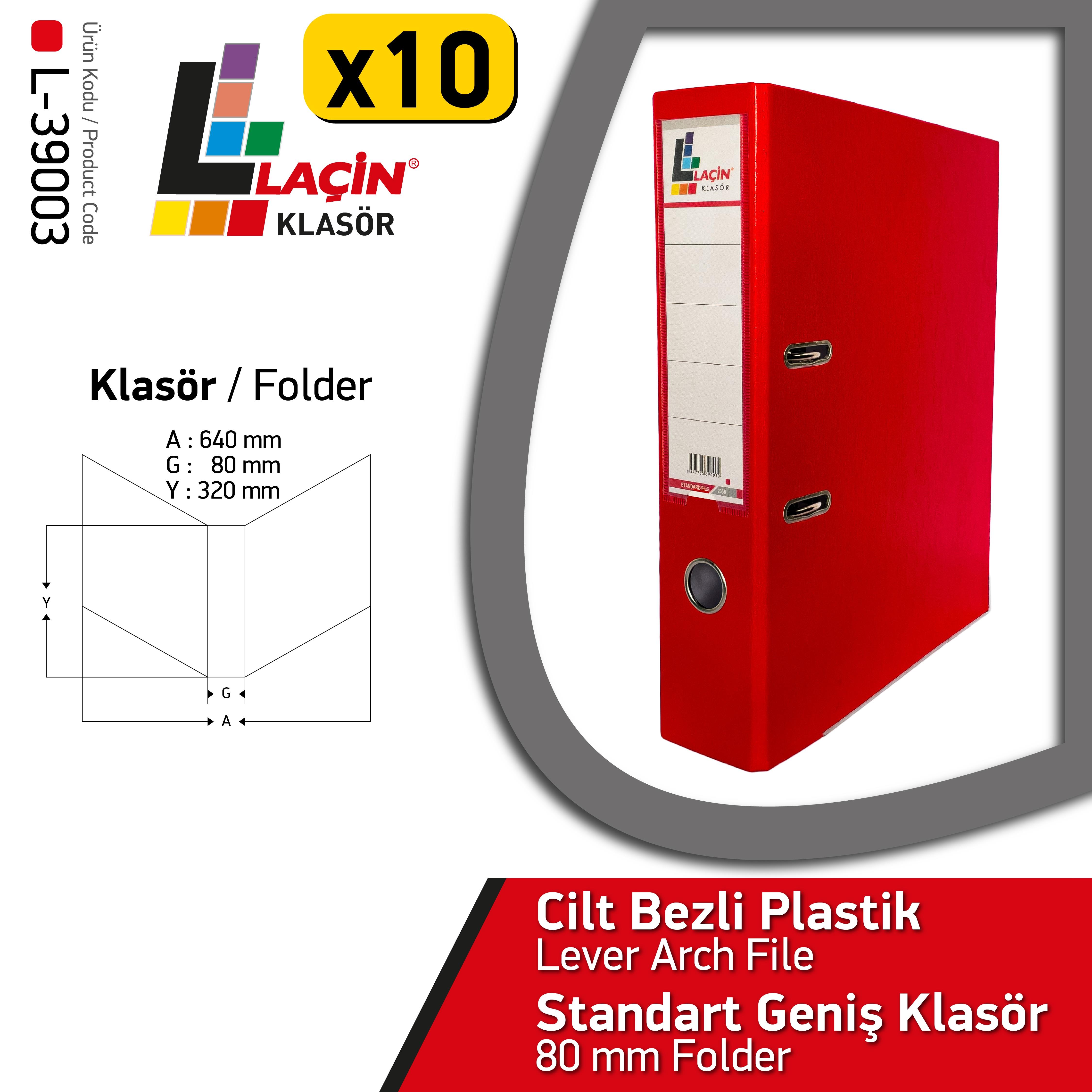 Laçin Geniş Büro Klasörü Kırmızı  (1 Koli 10 Adet )Büro Klasörleri