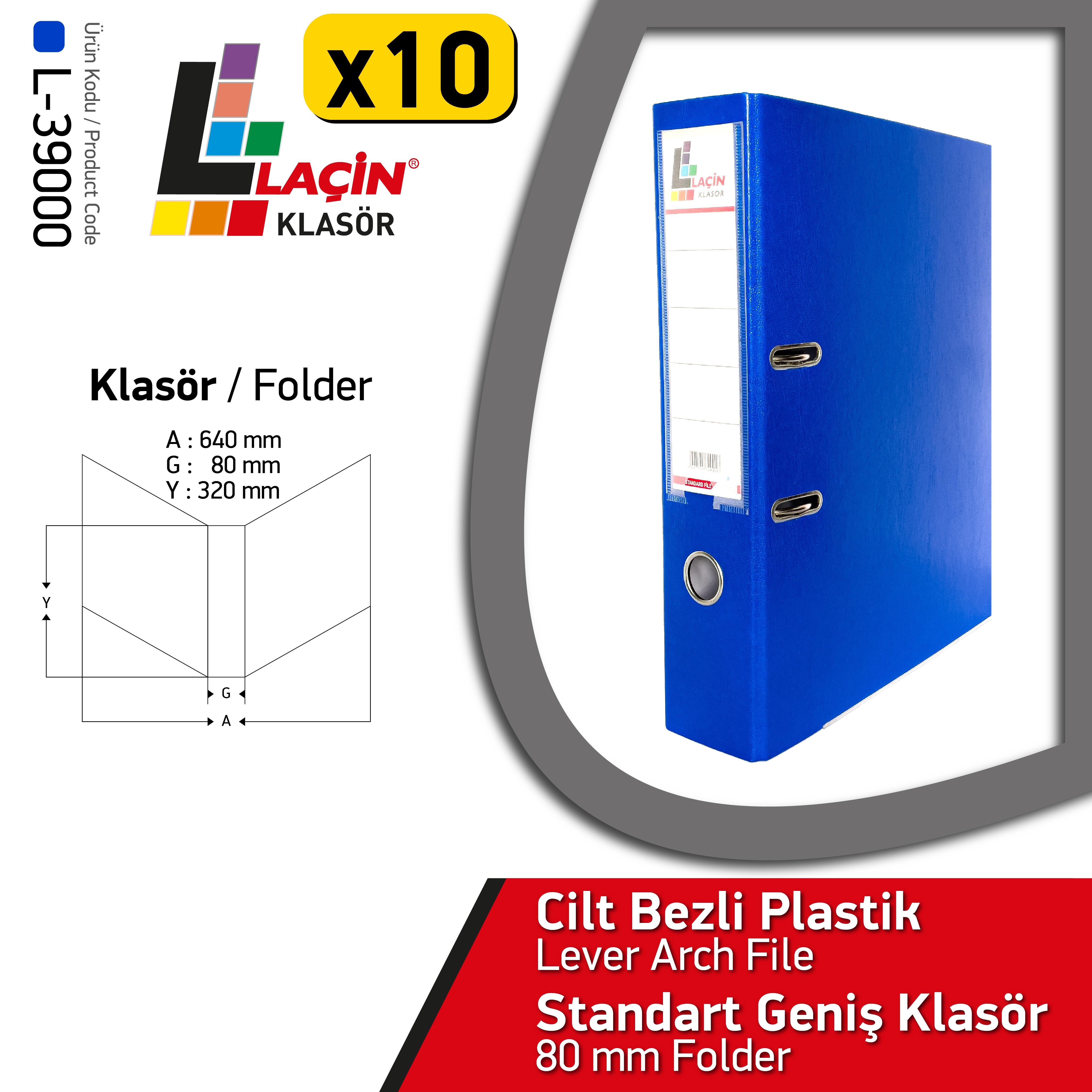 Laçin Geniş Büro Klasörü Mavi  (1 Koli 10 Adet )Büro Klasörleri