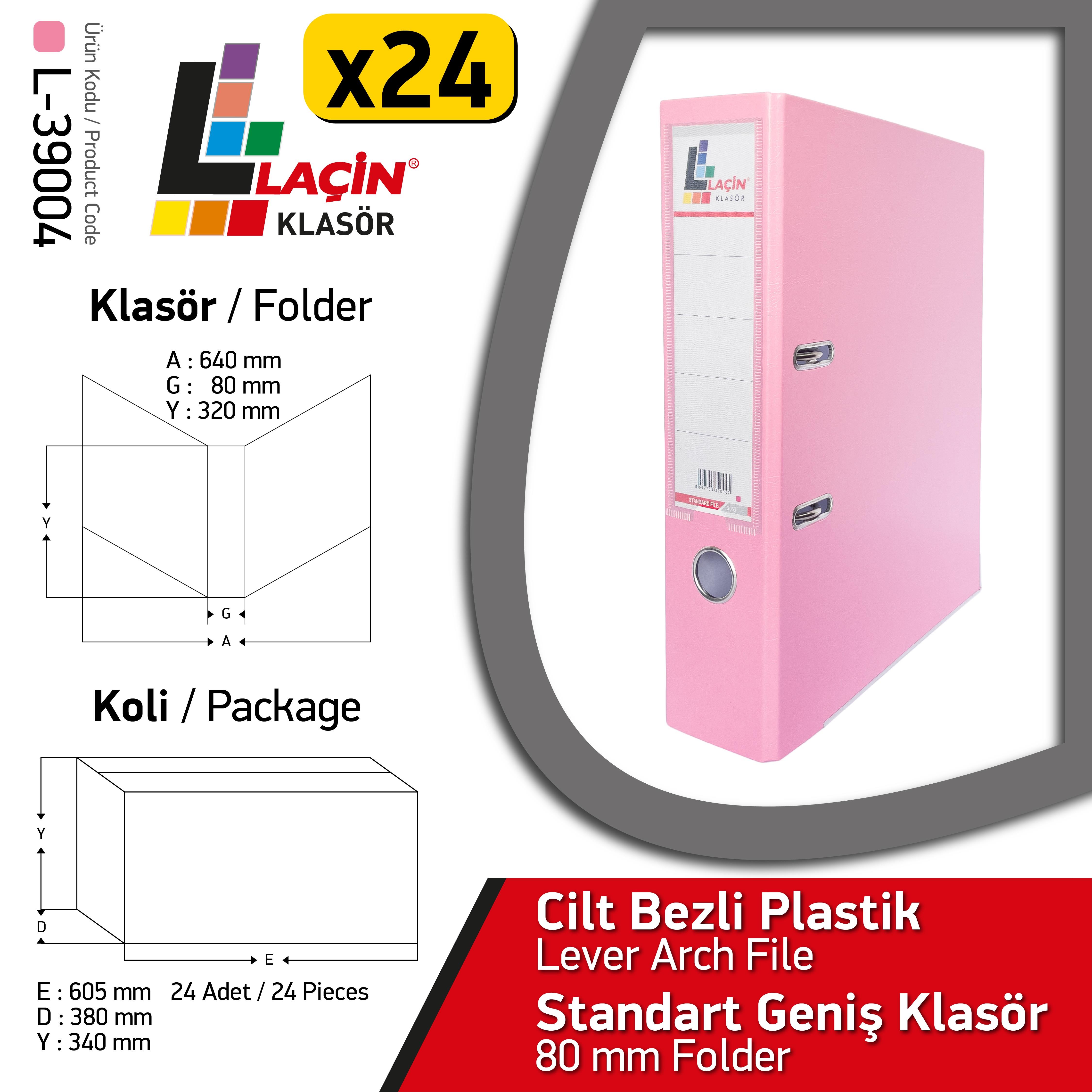Laçin Geniş Büro Klasörü Pembe   (1 koli 24 adet )8.Sınıf
