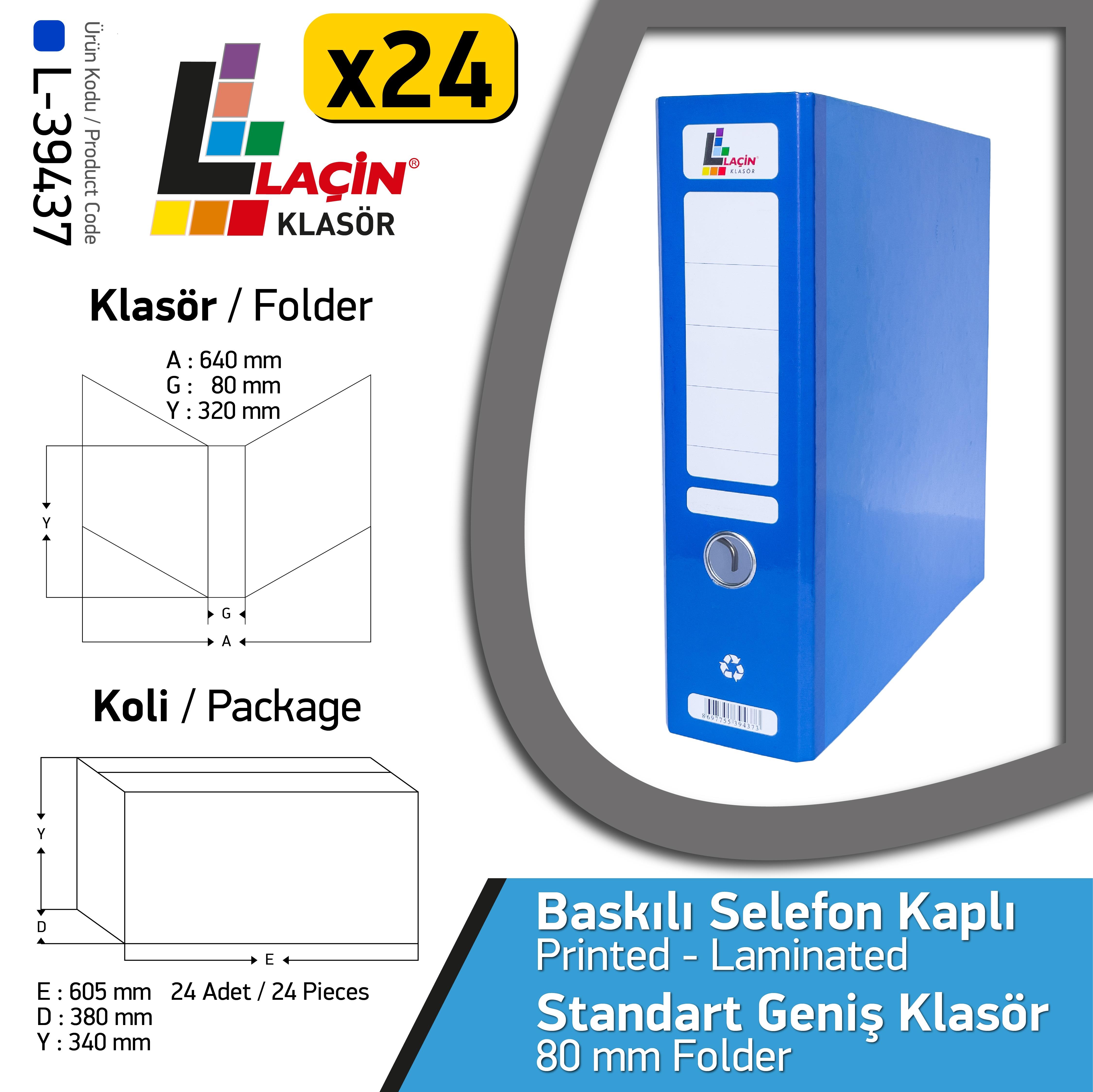 Laçin Geniş Büro Klasörü Selefonlu   (1 koli 24 adet )8.Sınıf