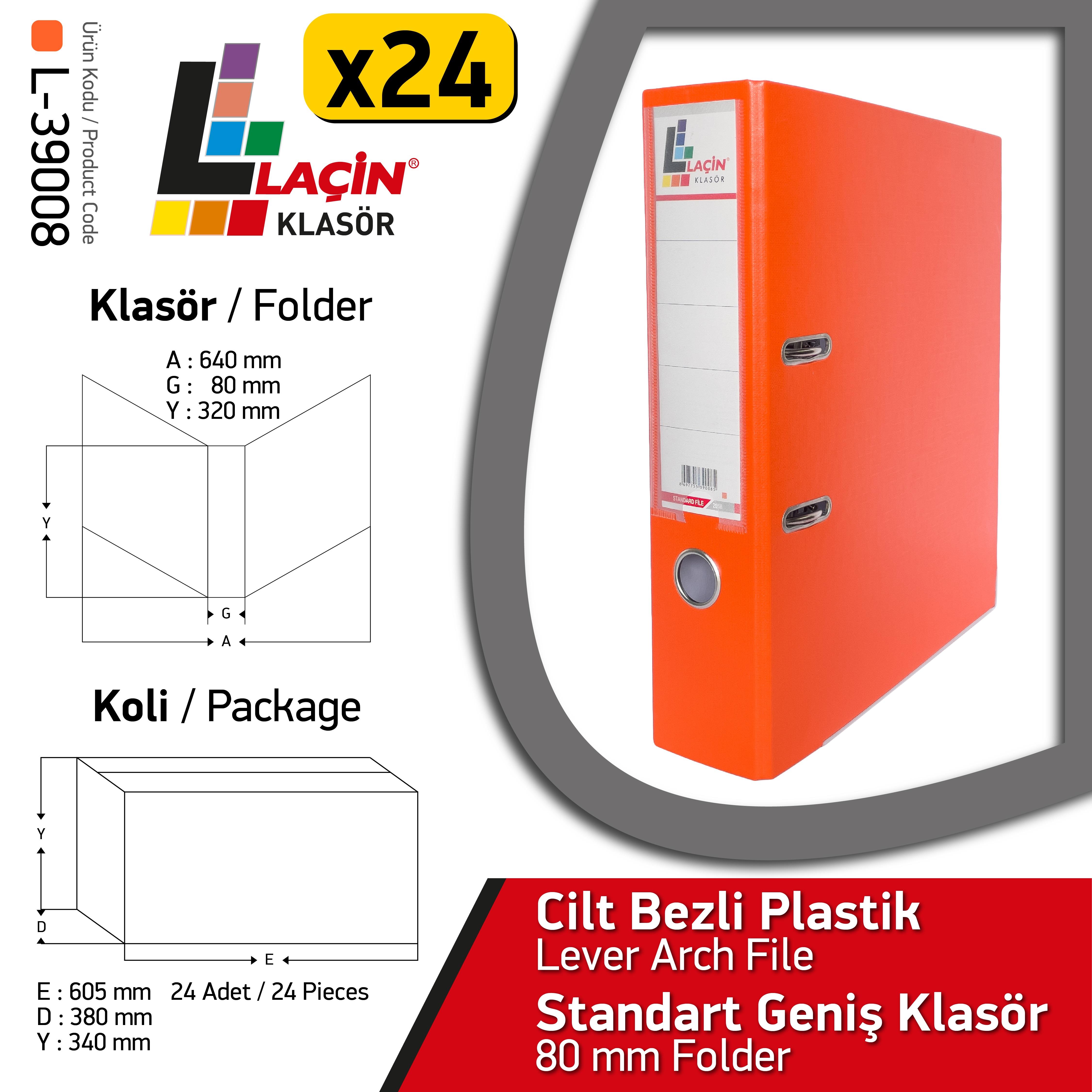 Laçin Geniş Büro Klasörü Turuncu   (1 koli 24 adet )8.Sınıf