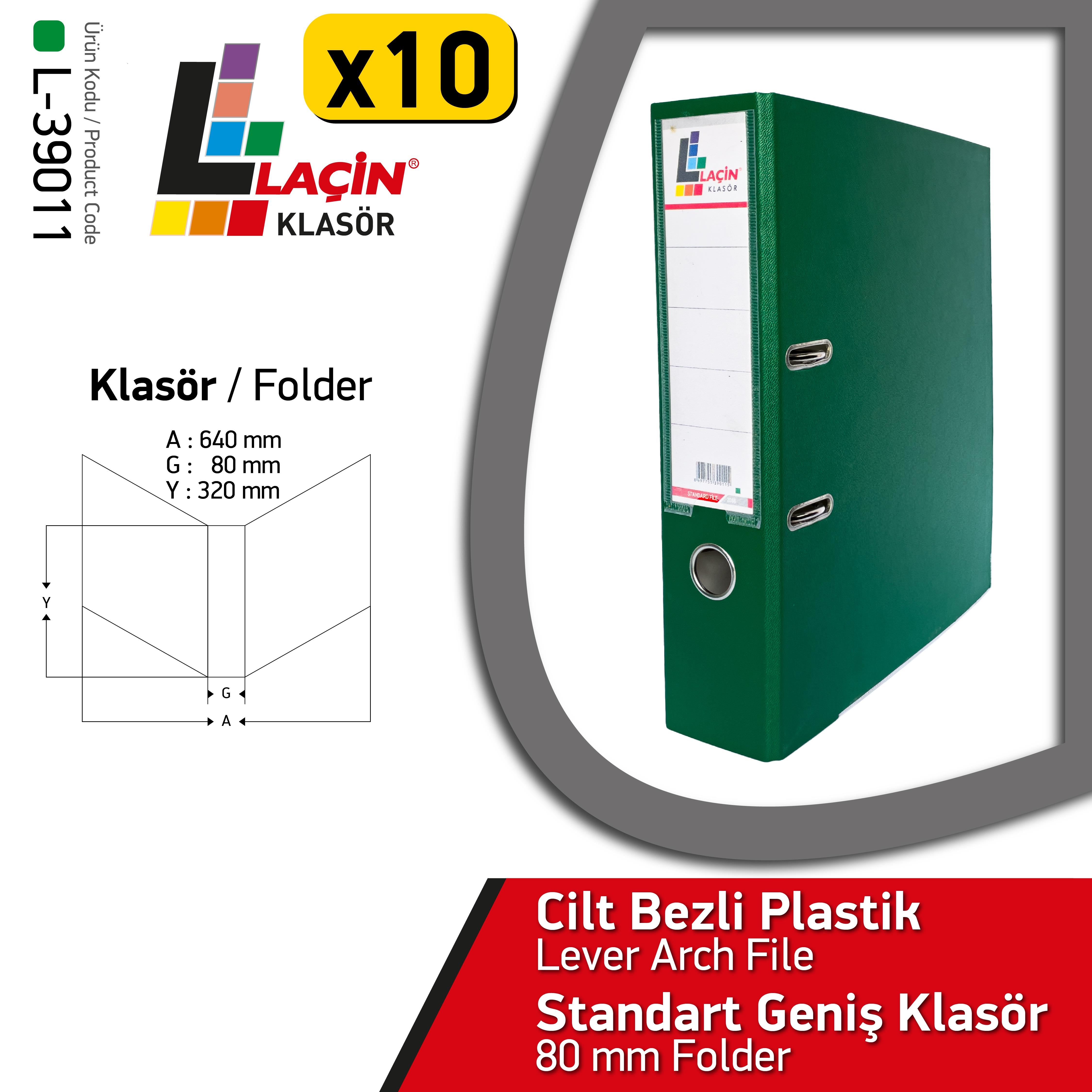 Laçin Geniş Büro Klasörü Yeşil  (1 Koli 10 Adet )Büro Klasörleri
