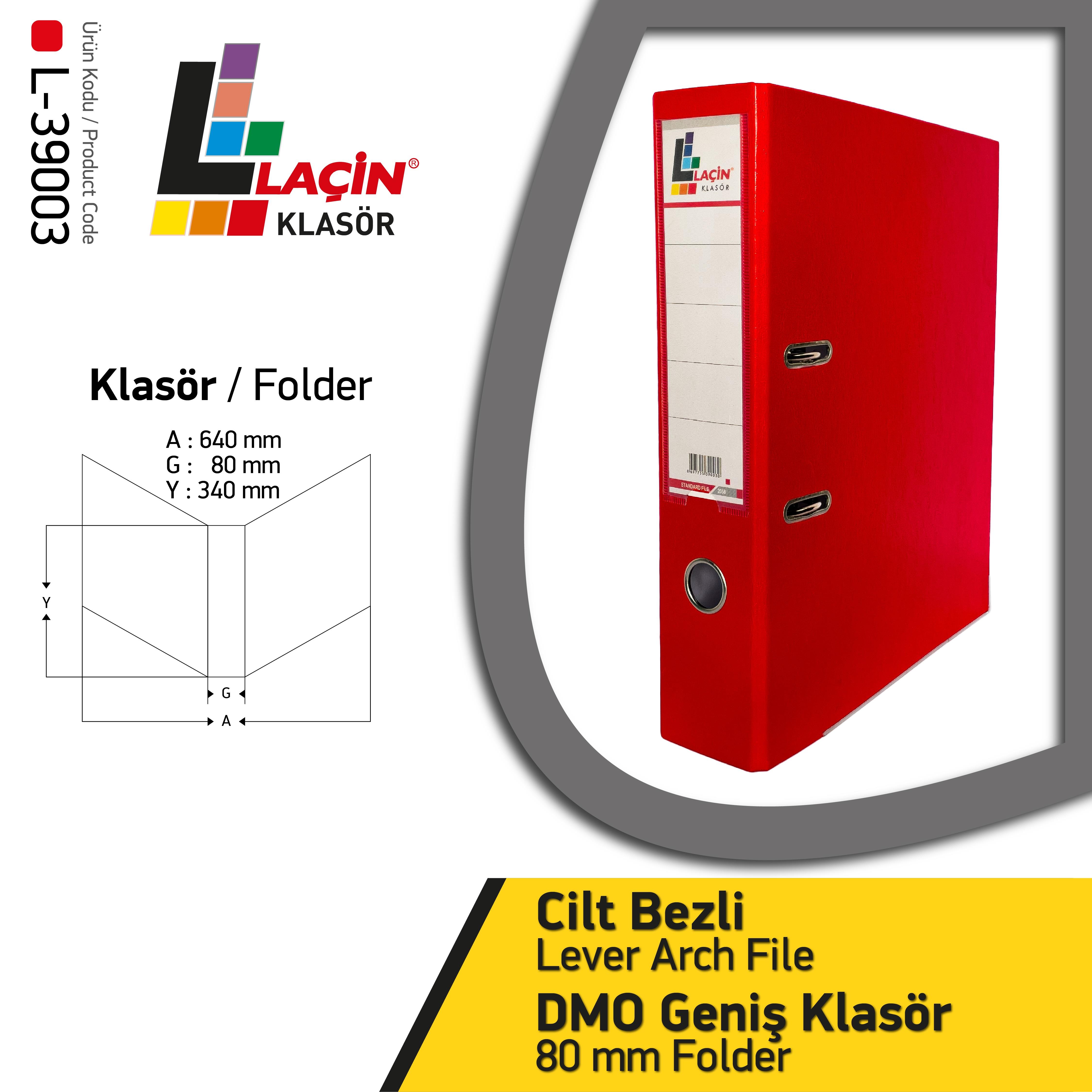 Laçin Geniş TİP:D.M.O Klasörü 34 cm (1 Koli 30 Adet) Kırmızı8.Sınıf