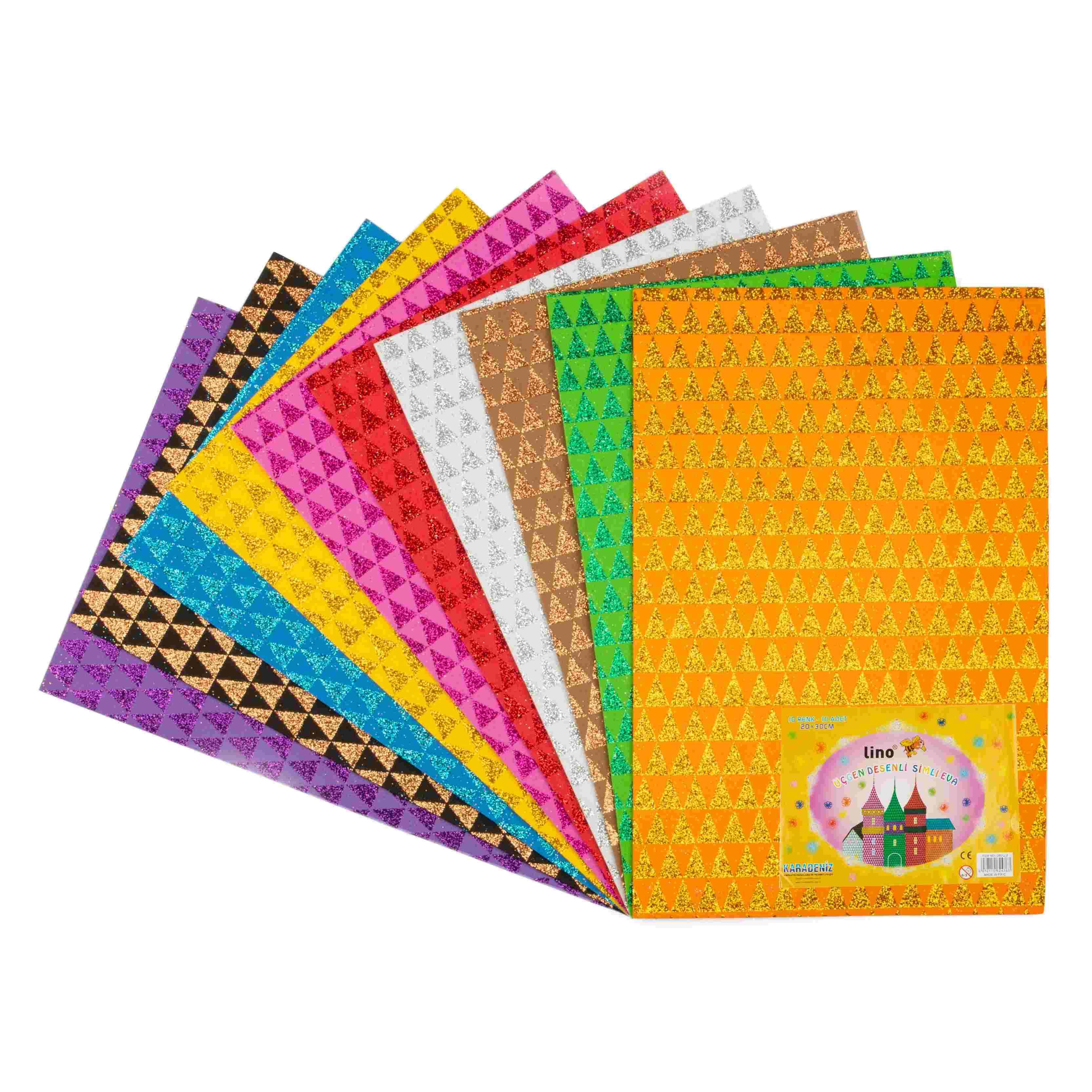 Lino Eva 20X30 Simli Üçgen Desenli 10 Renk 2 Mm. 2801J-2Lino Eva 20X30 Simli Üçgen Desenli 10 Renk 2 Mm. 2801J-2 - Kirtasiyem.netEvalar