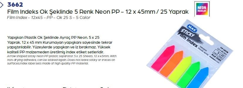 Mas Film Indeks - 12*45 -  Pp - Ok 25 S-- 5 Renk 3662Mas Film Indeks - 12*45 -  PP - Ok 25 S-- 5 Renk 3662 - Kirtasiyem.netYapışkanlı Ayraç