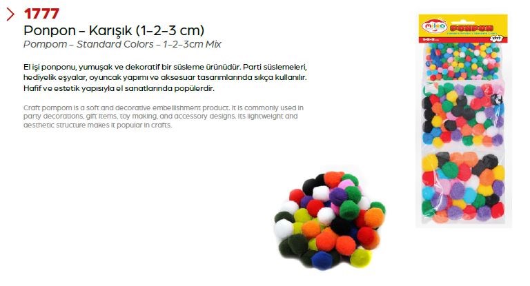 Mas Ponpon - Standard Renkler - 1-2-3cm Mix 1777Ponponlar