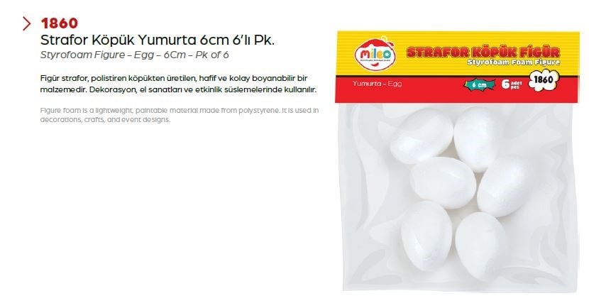 Mas Strafor Köpük  Figür - Yumurta - 6Cm - 6'Lı Pk 1860Diğer Aktivite Ürünleri