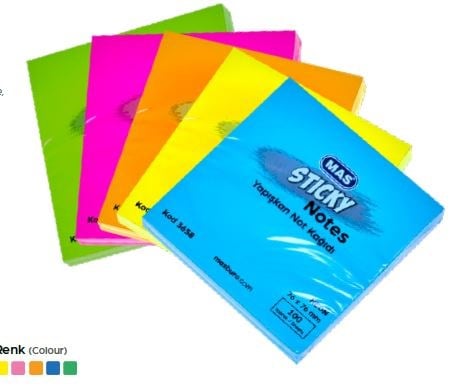 Mas Yapışkanlı Not Kağıdı - 76*76 - Neon - 100 S  - Sarı  3658Masaüstü Setleri