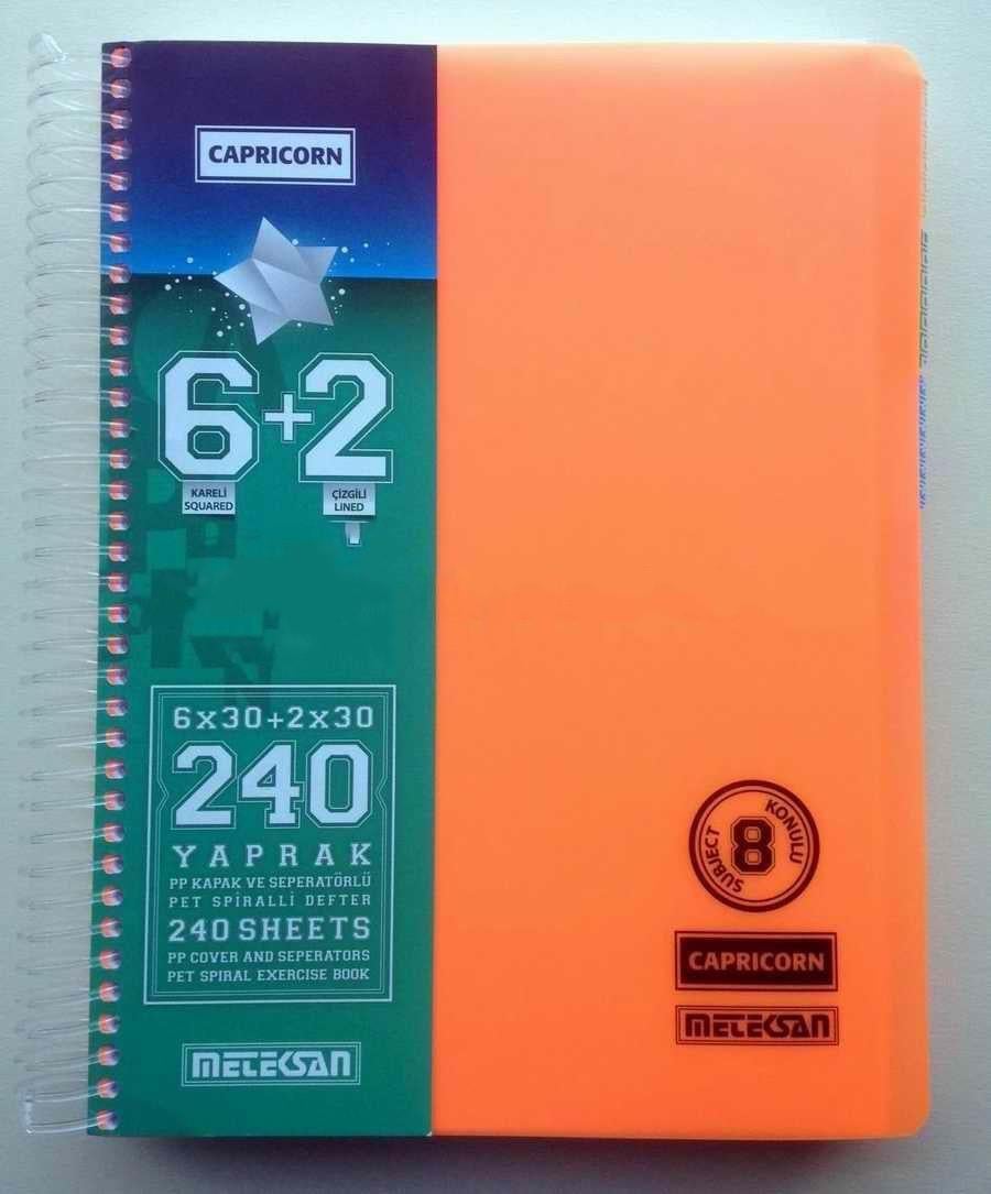 Meteksan Spiralli Defter 8 Konulu 6+2 Ayraçlı Capricorn A4 240 Yaprak Yeni Koli*12AdMeteksan Spiralli Defter 8 Konulu 6+2 Ayraçlı Capricorn A4 240 Yaprak Yeni Koli*12Ad - Kirtasiyem.netSeperatörlü ( Ayraçlı ) Defterler