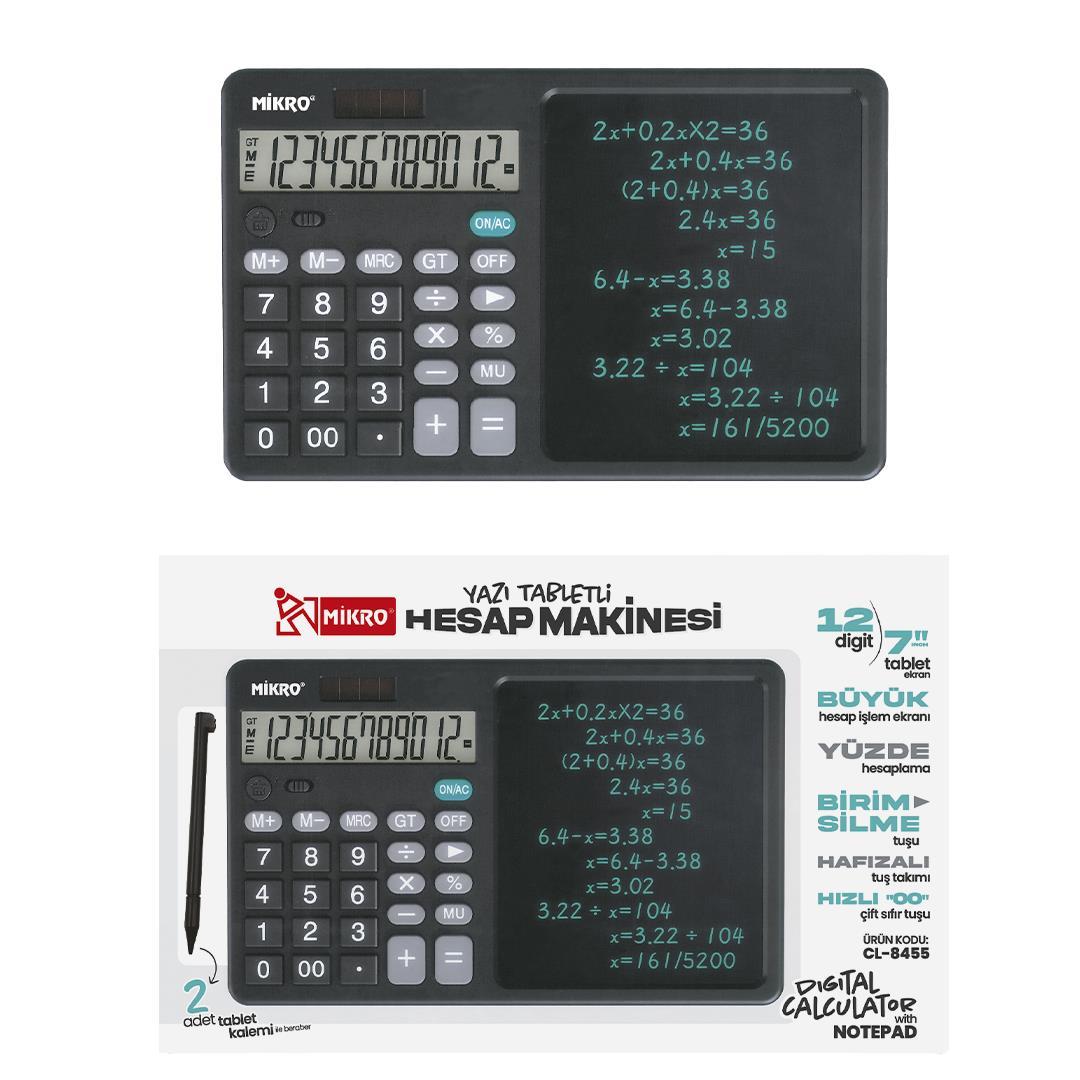 Mikro Cl-8455 Yazı Tabletli Hesap Makinesi (7Inc-12Digit)Hesap Makineleri