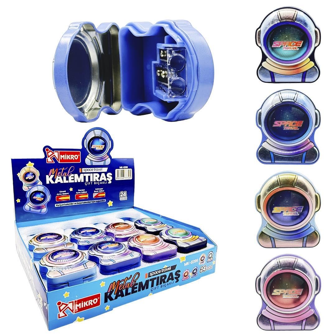Mikro Mk-8399 Çiftli Metal Kalemtıraş Space Travel *24Kalemtraşlar