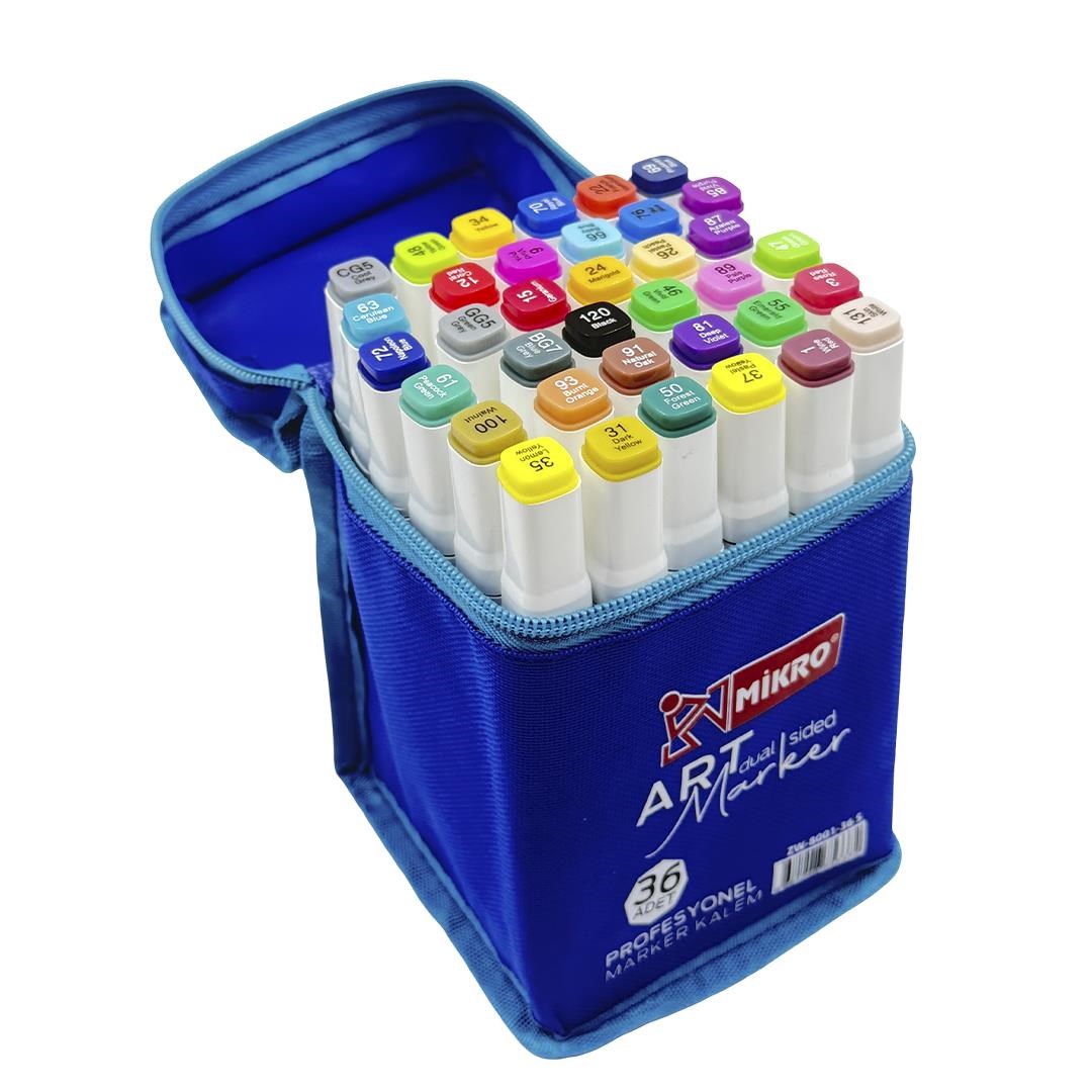 Mikro Zw-8001-36 Art Çift Taraflı Marker ÇantalıMarkörler