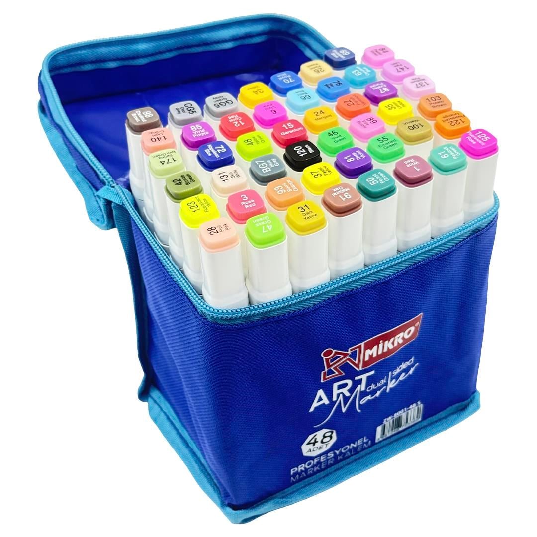 Mikro Zw-8001-48 Art Çift Taraflı Marker ÇantalıMarkörler