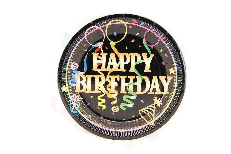 Nedi Tabak Karton Temalı Siyah HappyNedi Tabak Karton Temalı Siyah Happy - Kirtasiyem.netParti Malzemeleri