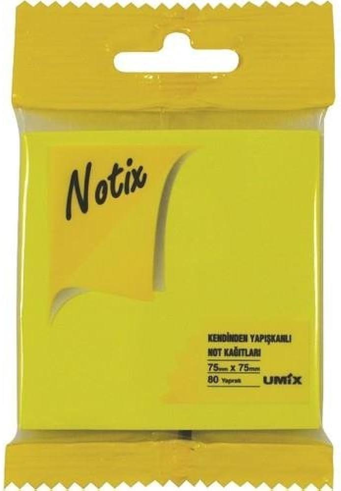 Notix Yapışkanlı Not Kağıdı Neon Sarı Asmalı 75X75 80YaprakNotix Yapışkanlı Not Kağıdı Neon Sarı Asmalı 75X75 80Yaprak - Kirtasiyem.netYapışkanlı Not Kağıtları