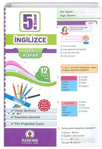 Özdebir 5. S. Poşet Yaprak Test İngilizce Özdebir 5. S. Poşet Yaprak Test İngilizce  - Kirtasiyem.net5.Sınıf